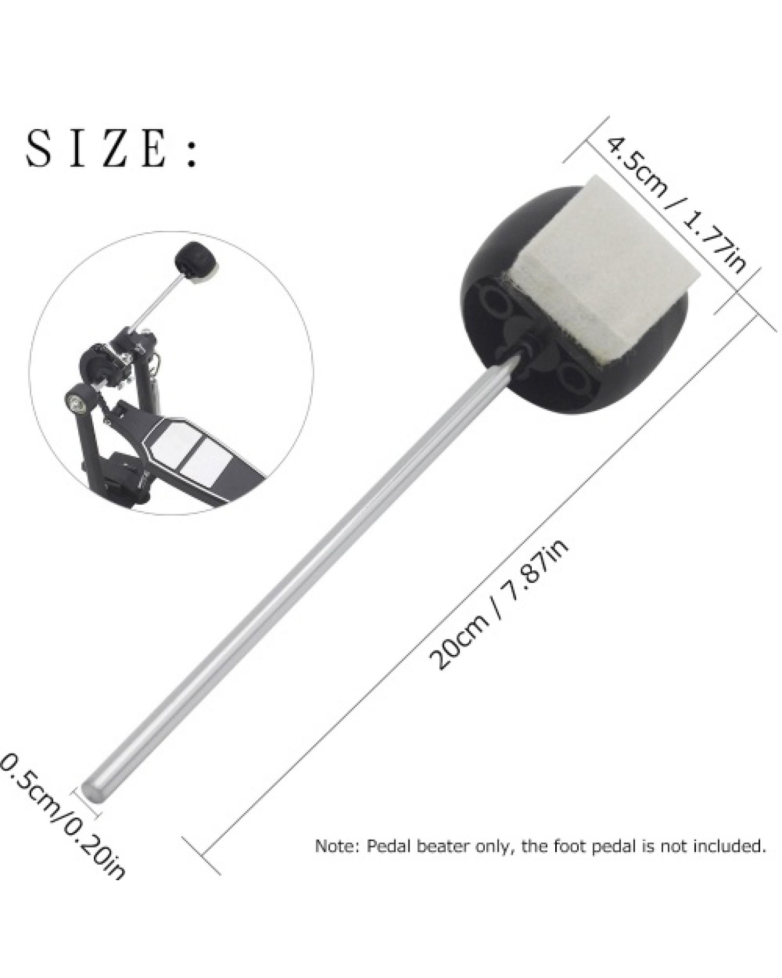 Bass Drum Pedal Beater with High Density Felt Single/ Double Drum Foot Pedal Beater Accessories for Percussion Instrument