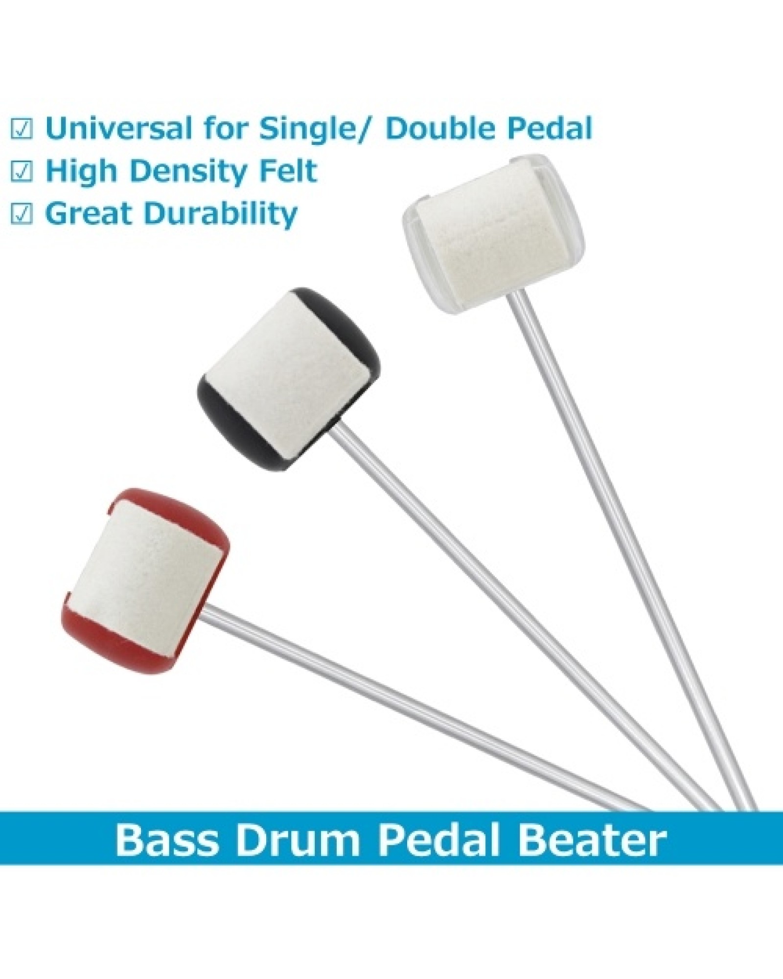 Bass Drum Pedal Beater with High Density Felt Single/ Double Drum Foot Pedal Beater Accessories for Percussion Instrument