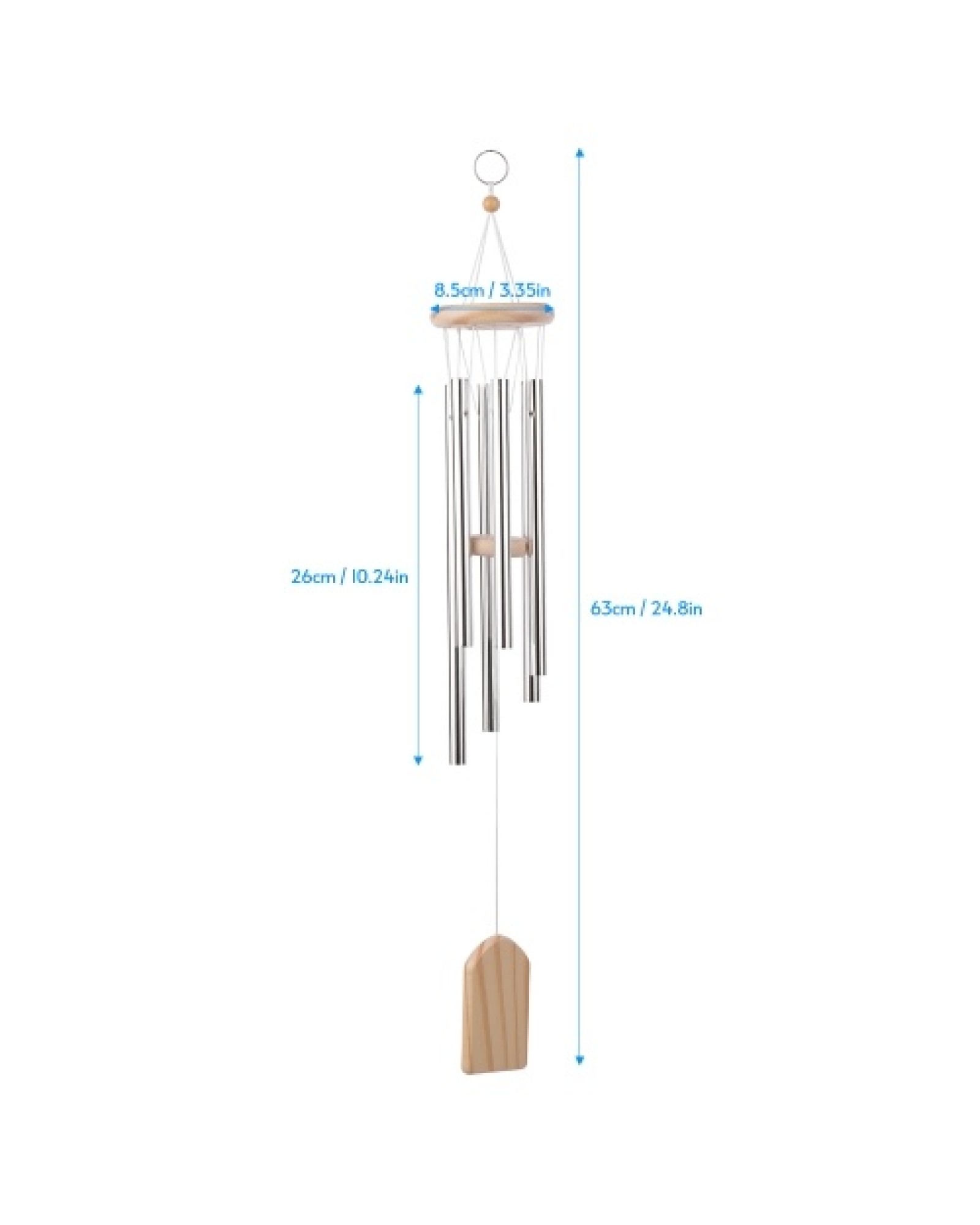Wooden Wind Chimes 6 Aluminum Tubes Pine Wood