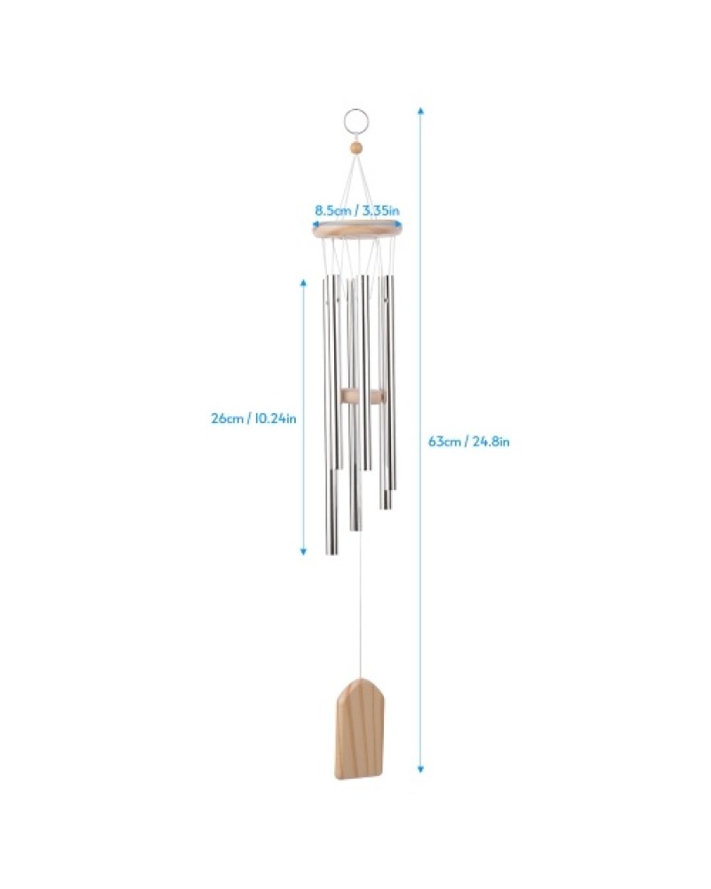 Wooden Wind Chimes 6 Aluminum Tubes Pine Wood