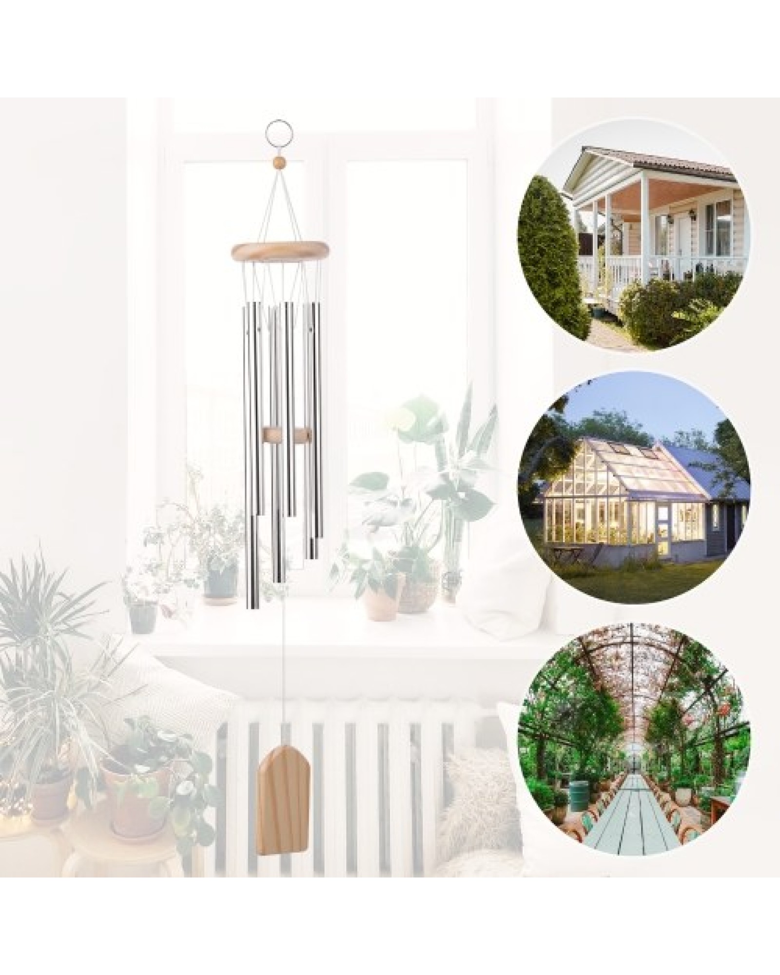 Wooden Wind Chimes 6 Aluminum Tubes Pine Wood