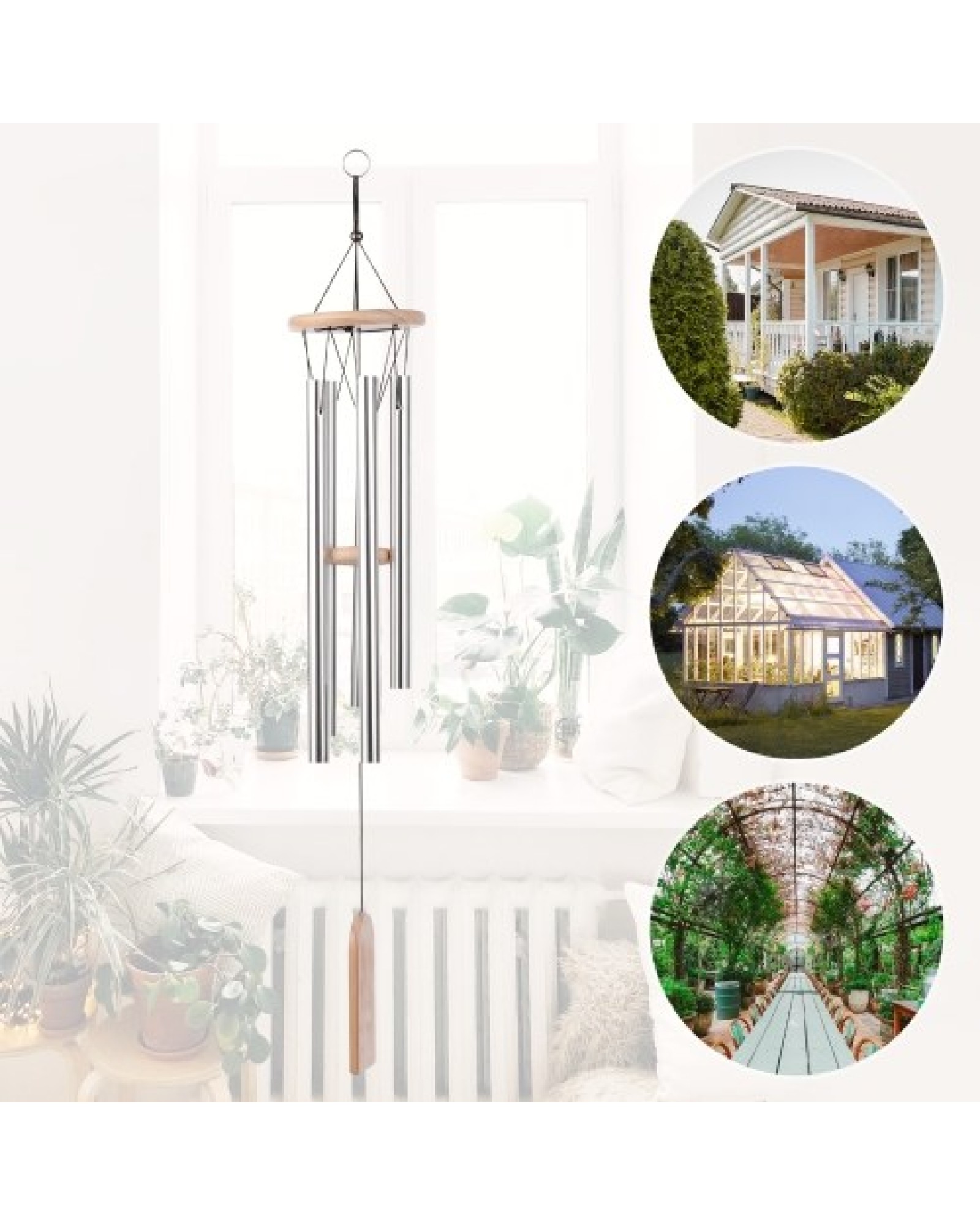 5 Chimes Wooden Wind Chimes Aluminum Tubes Solid Wood