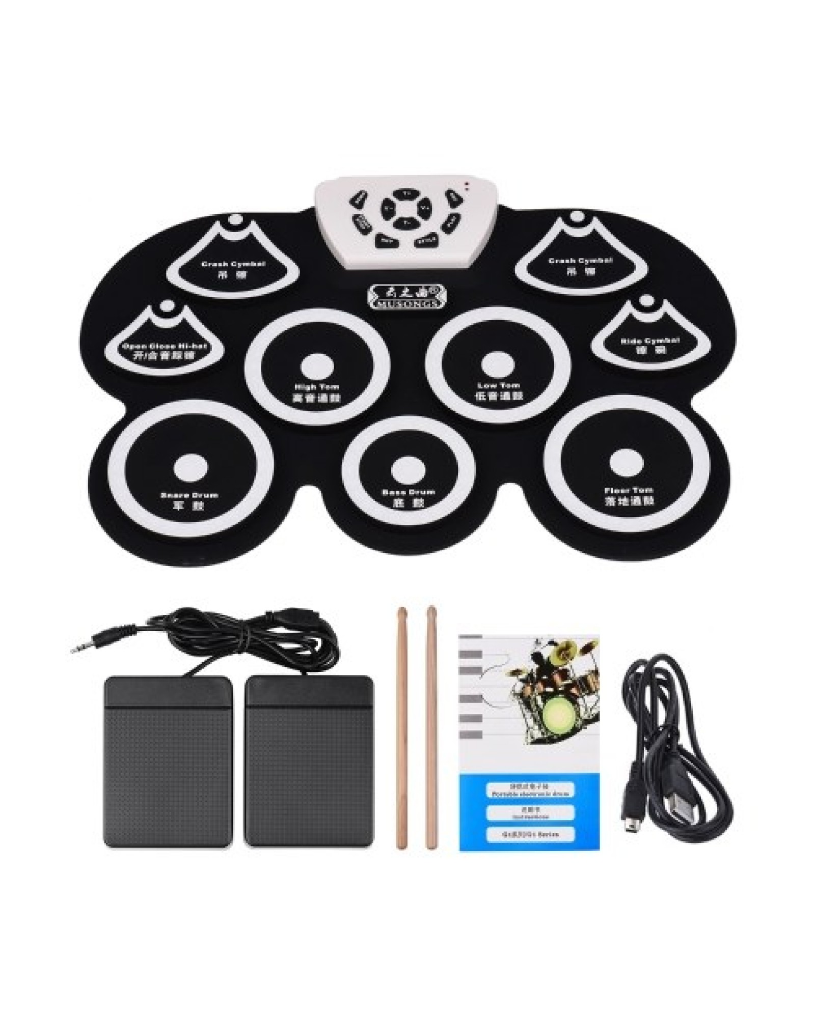 Silicone Portable Foldable Digital USB Midi Roll-up Electronic Drum Pad Kit with Stick and Foot Pedal