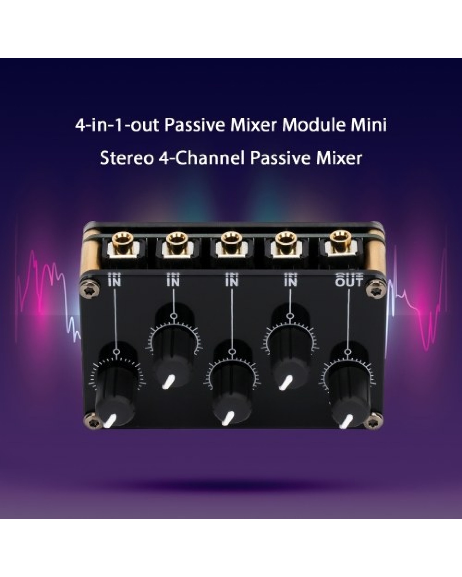 4-in-1-out Passive Mixer Module Mini Stereo 4-Channel Passive Mixer Audio Mixer 4 Audio Input to 1 Output Ultra Compact Low Nois
