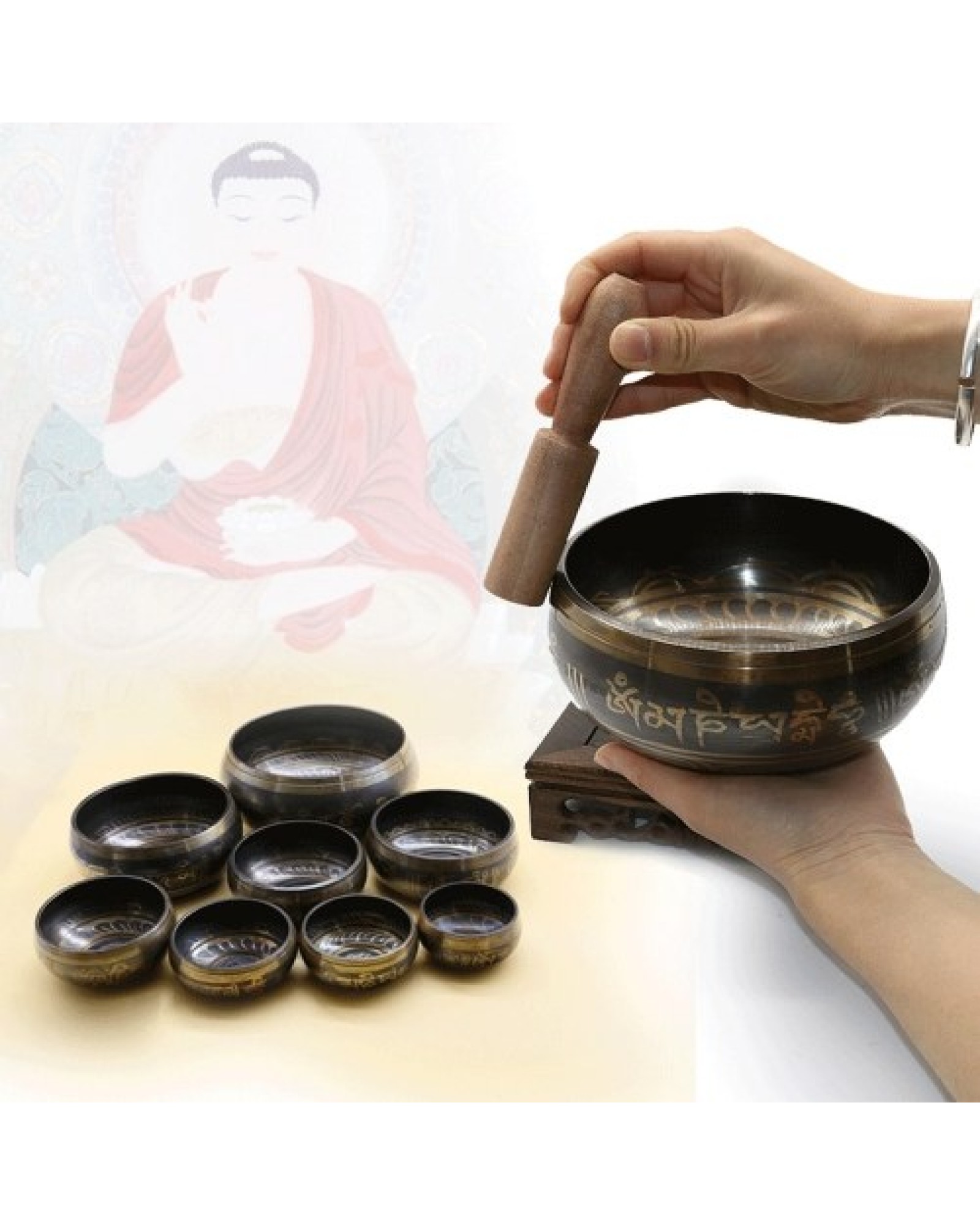 Handmade Buddha Tibet Struck Bowl Ritual Music Therapy Copper Chime Tibetan Singing Bowls