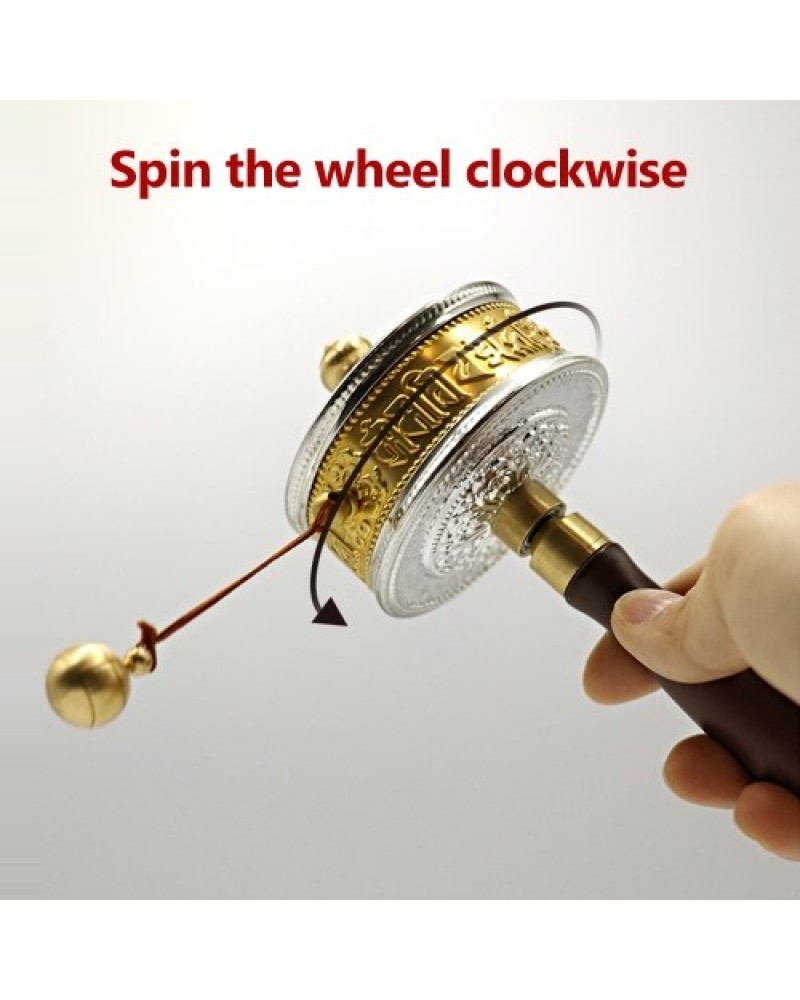 Tibetan Prayer Wheel Tibetan Buddhist Hand Turn Praying Instrument Copper Hand-Held Prayer Wheel