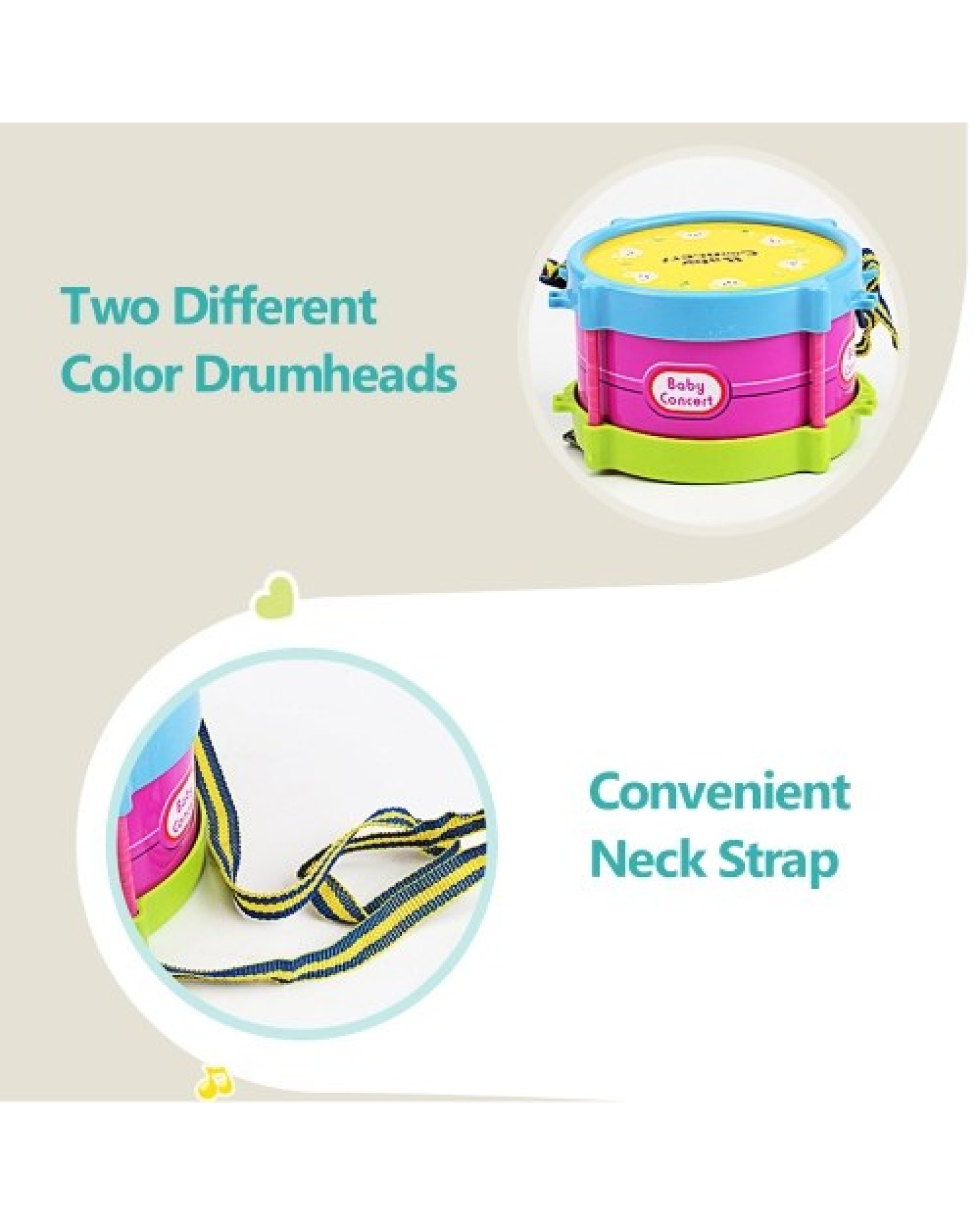 Kids Musical Instrument Toys Drum Set Includes Drum Drumsticks Bell Sand Hammer Trumpet for Boys Girls Aged 3+