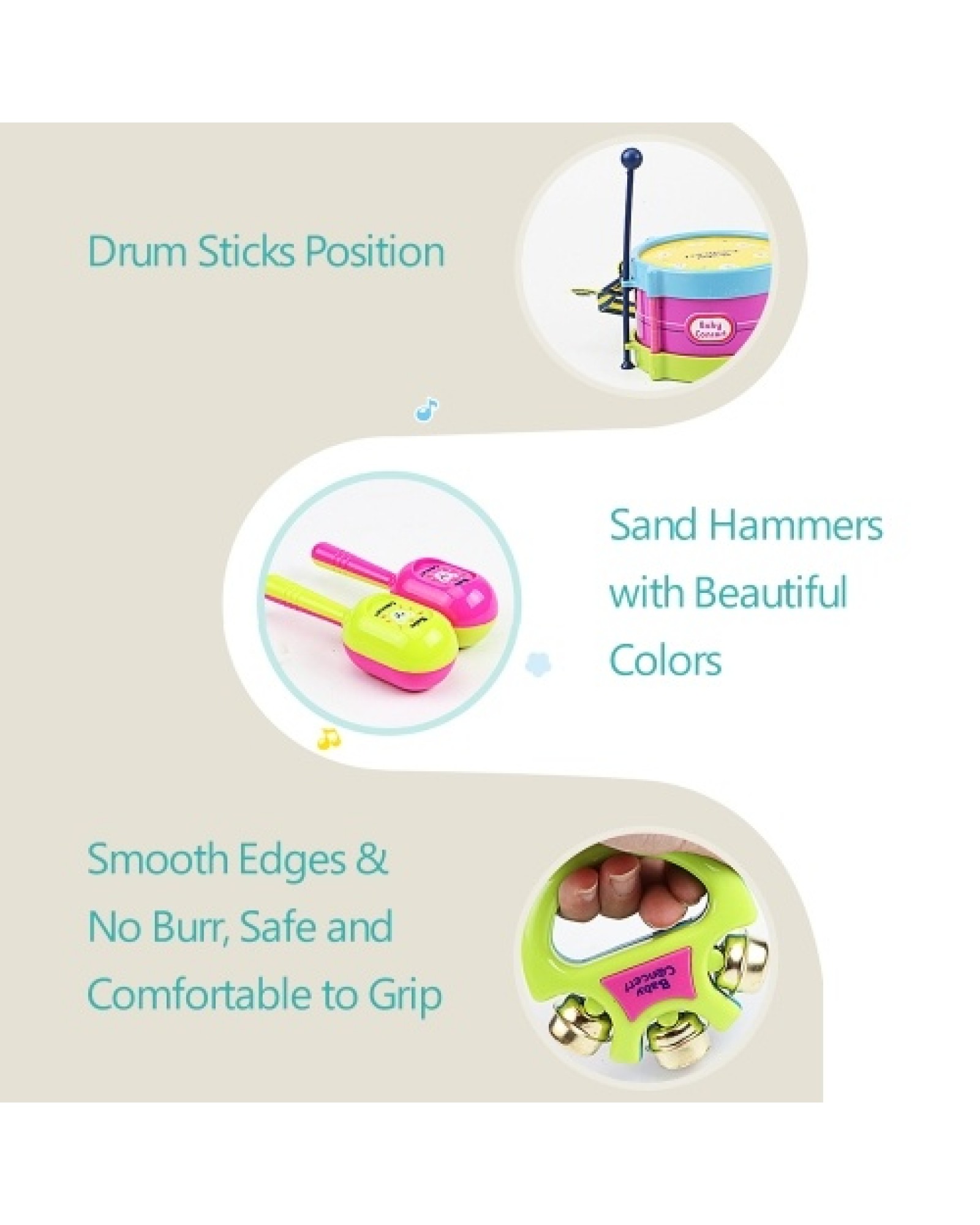 Kids Musical Instrument Toys Drum Set Includes Drum Drumsticks Bell Sand Hammer Trumpet for Boys Girls Aged 3+