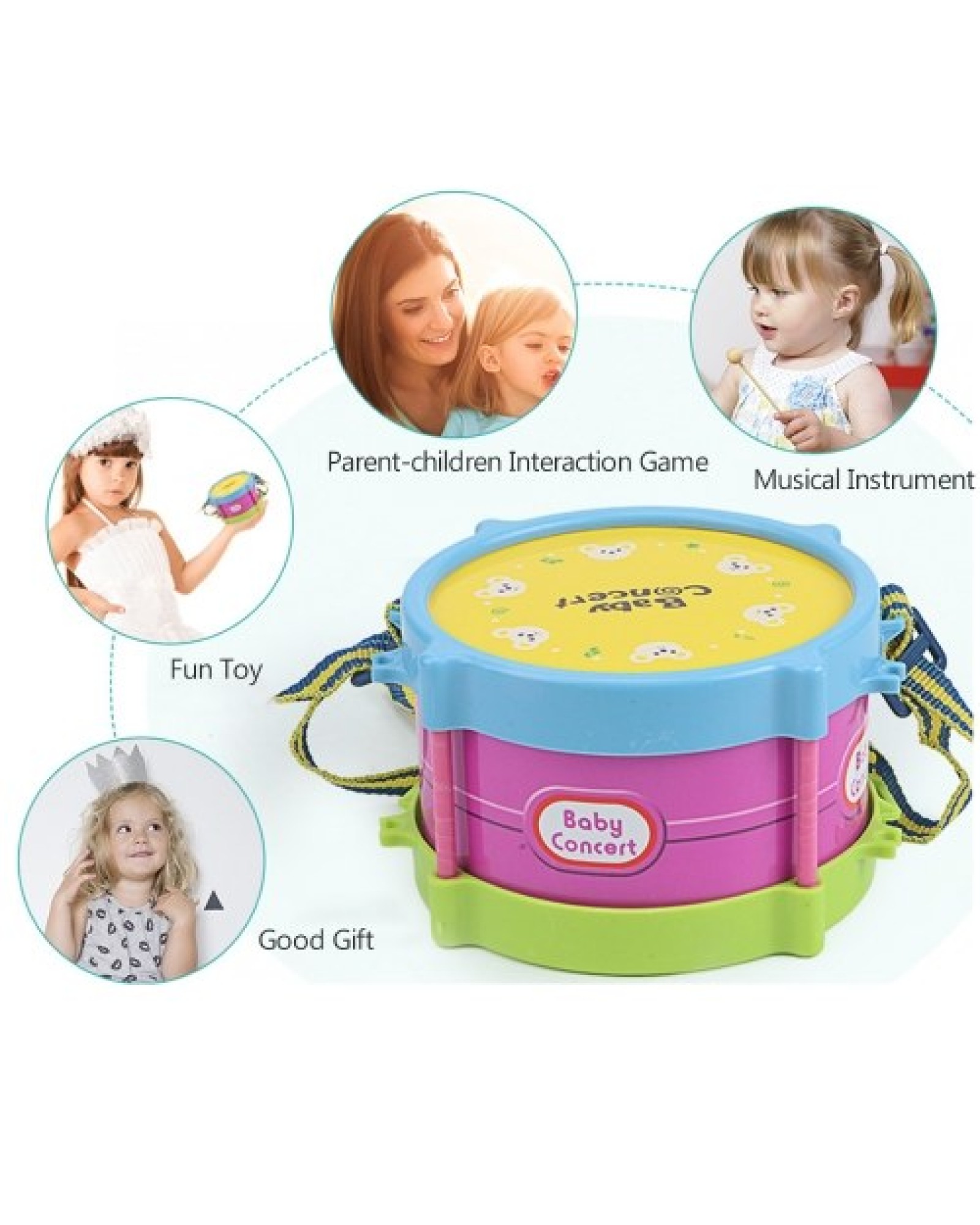 Kids Musical Instrument Toys Drum Set Includes Drum Drumsticks Bell Sand Hammer Trumpet for Boys Girls Aged 3+