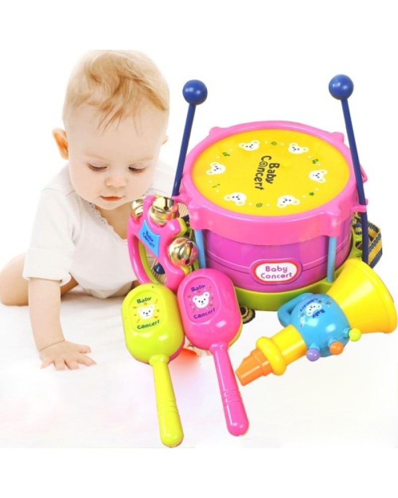 Kids Musical Instrument Toys Drum Set Includes Drum Drumsticks Bell Sand Hammer Trumpet for Boys Girls Aged 3+