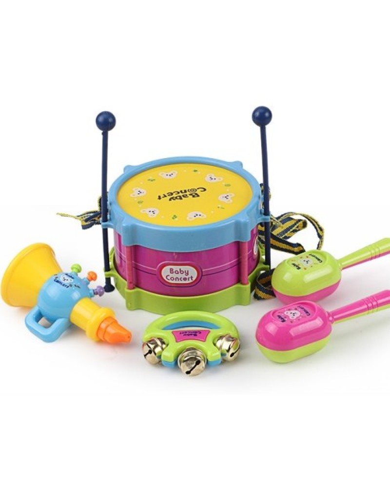Kids Musical Instrument Toys Drum Set Includes Drum Drumsticks Bell Sand Hammer Trumpet for Boys Girls Aged 3+