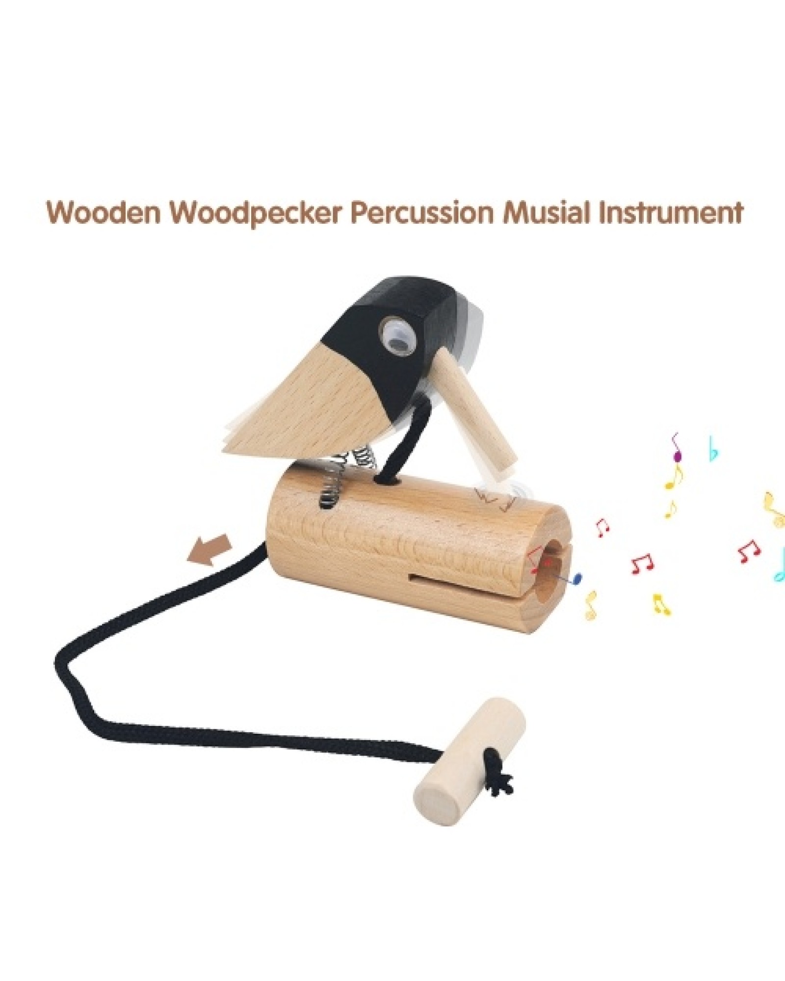 Wooden Pull Bird Beech Wood Woodpecker Musical Tone Block Percussion Musical Instrument