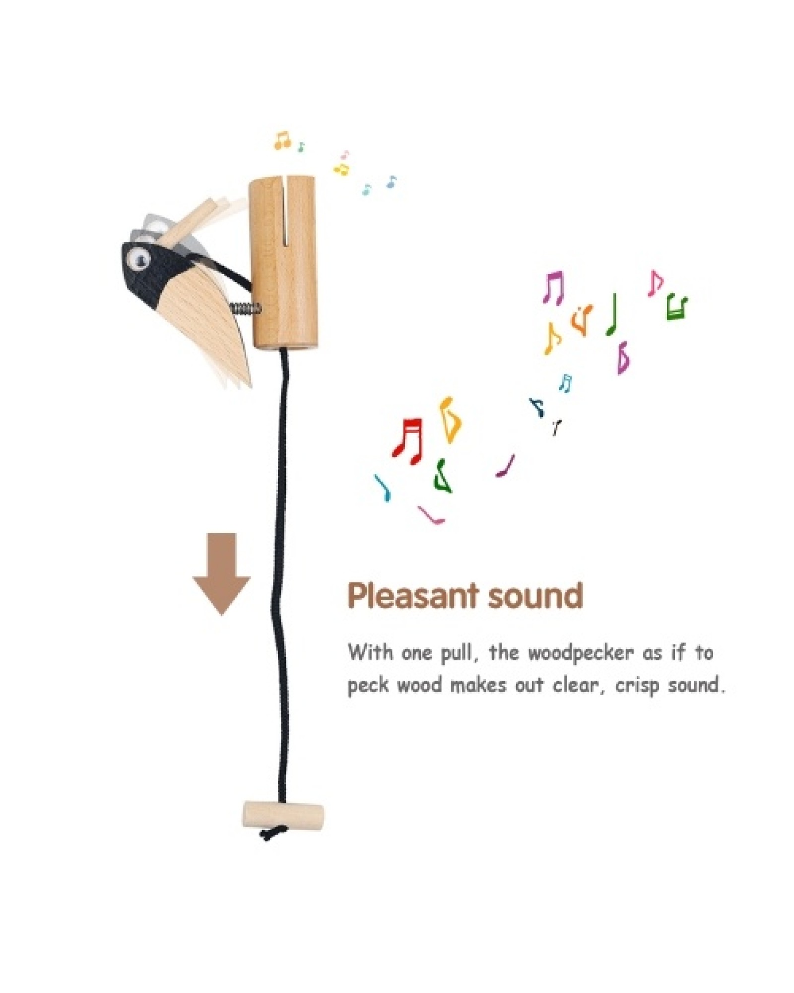 Wooden Pull Bird Beech Wood Woodpecker Musical Tone Block Percussion Musical Instrument
