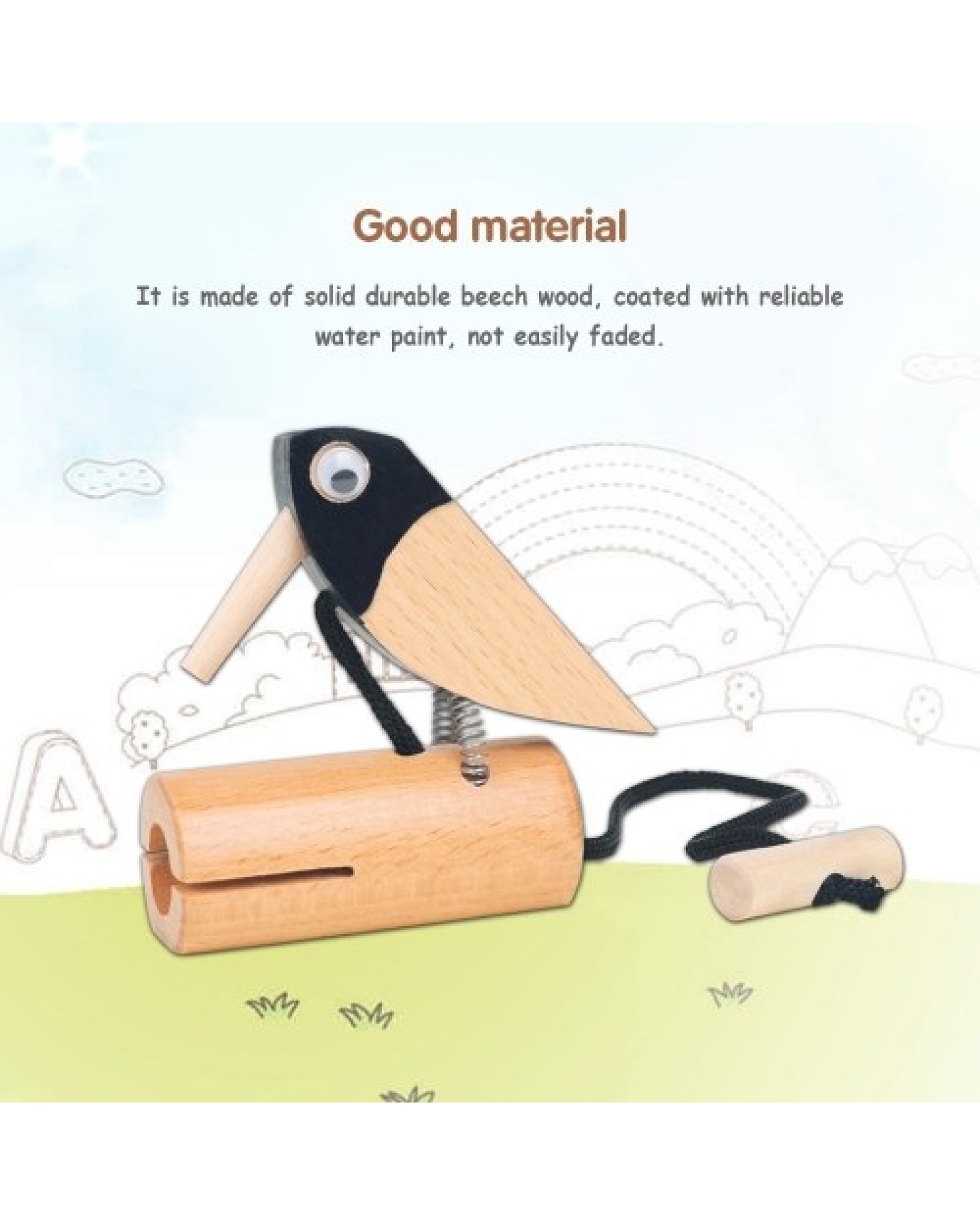 Wooden Pull Bird Beech Wood Woodpecker Musical Tone Block Percussion Musical Instrument
