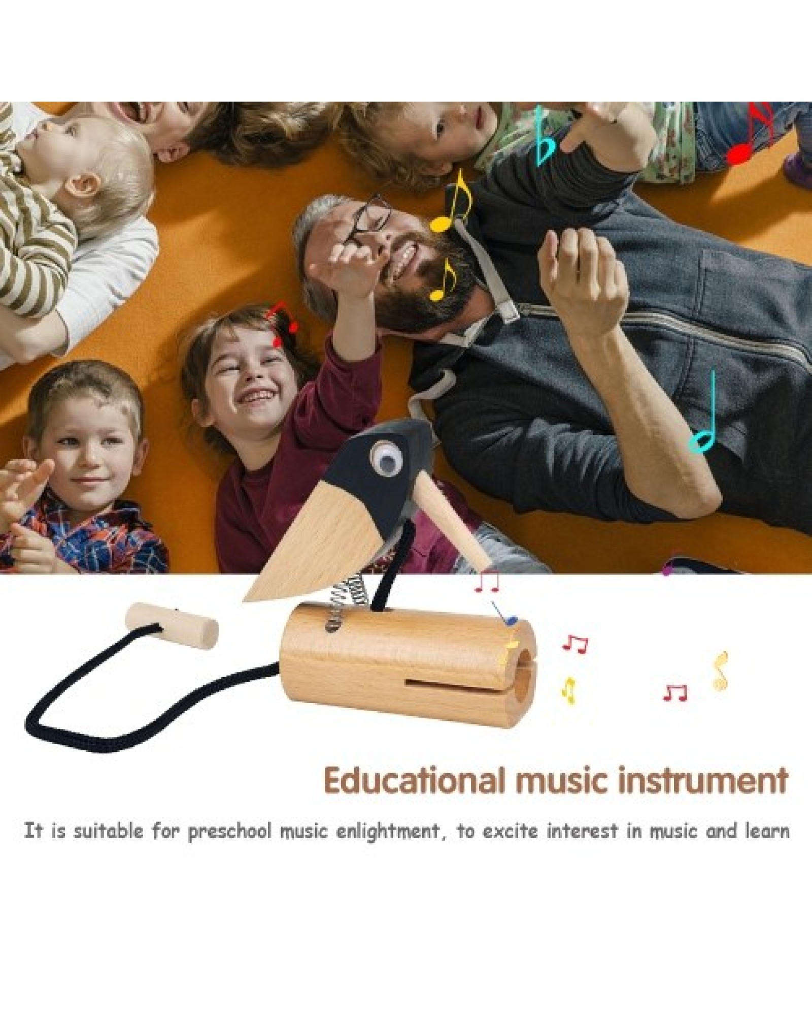 Wooden Pull Bird Beech Wood Woodpecker Musical Tone Block Percussion Musical Instrument