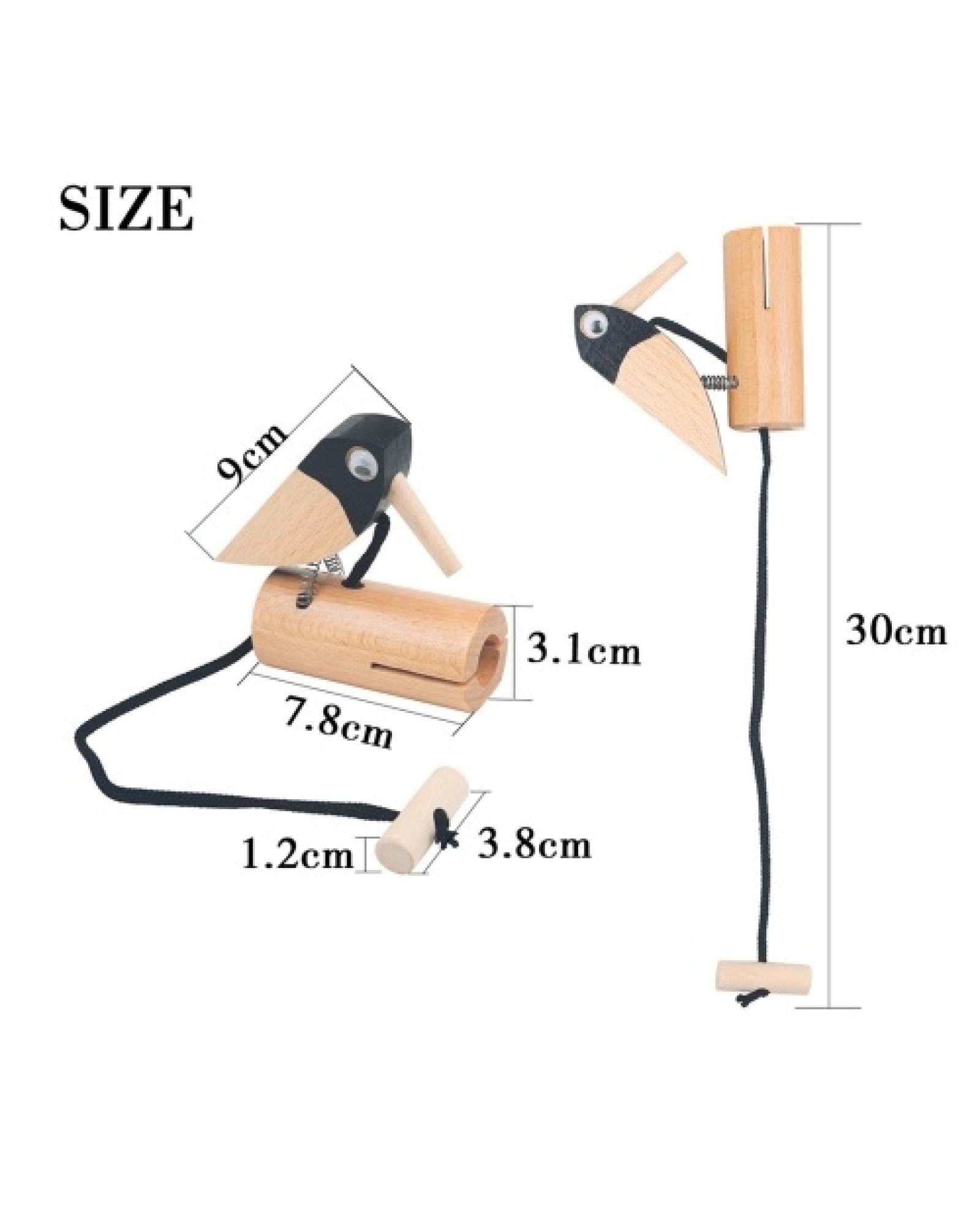 Wooden Pull Bird Beech Wood Woodpecker Musical Tone Block Percussion Musical Instrument
