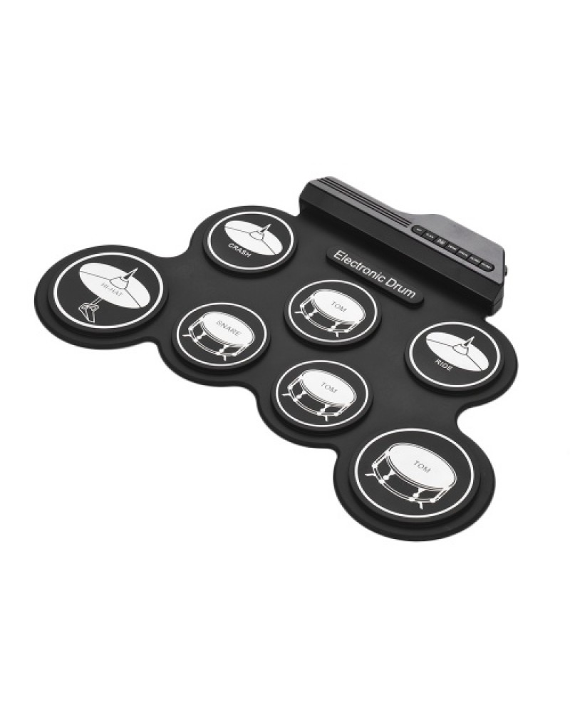 Compact Size USB Roll-Up Silicon Drum Set Digital Electronic Drum Kit 7 Drum Pads with Drumsticks Foot Pedals for Beginners Chil
