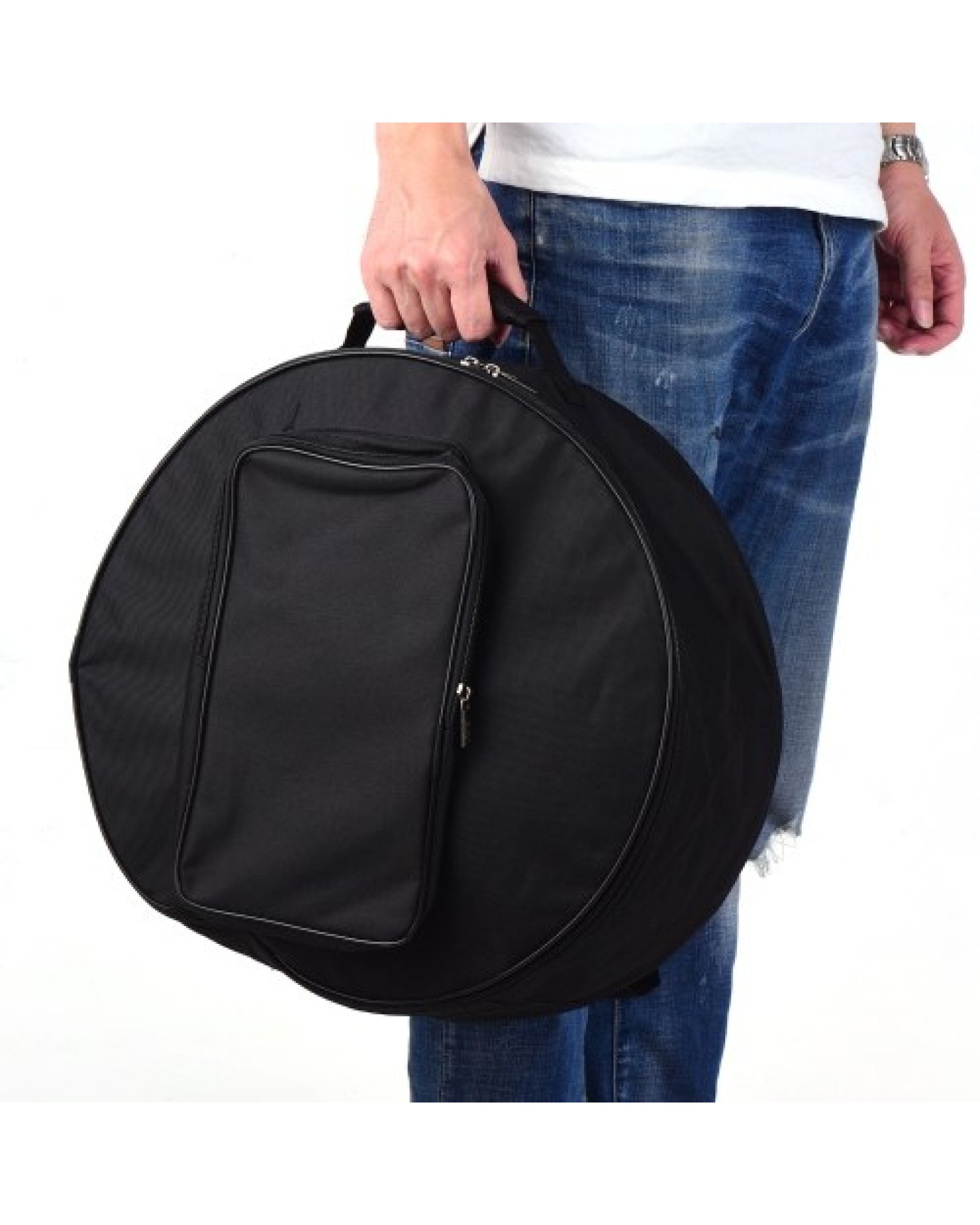 Compact Snare Drum Bag Backpack Case with Shoulder Strap Outside Pockets Musical Instrument Accessory Black