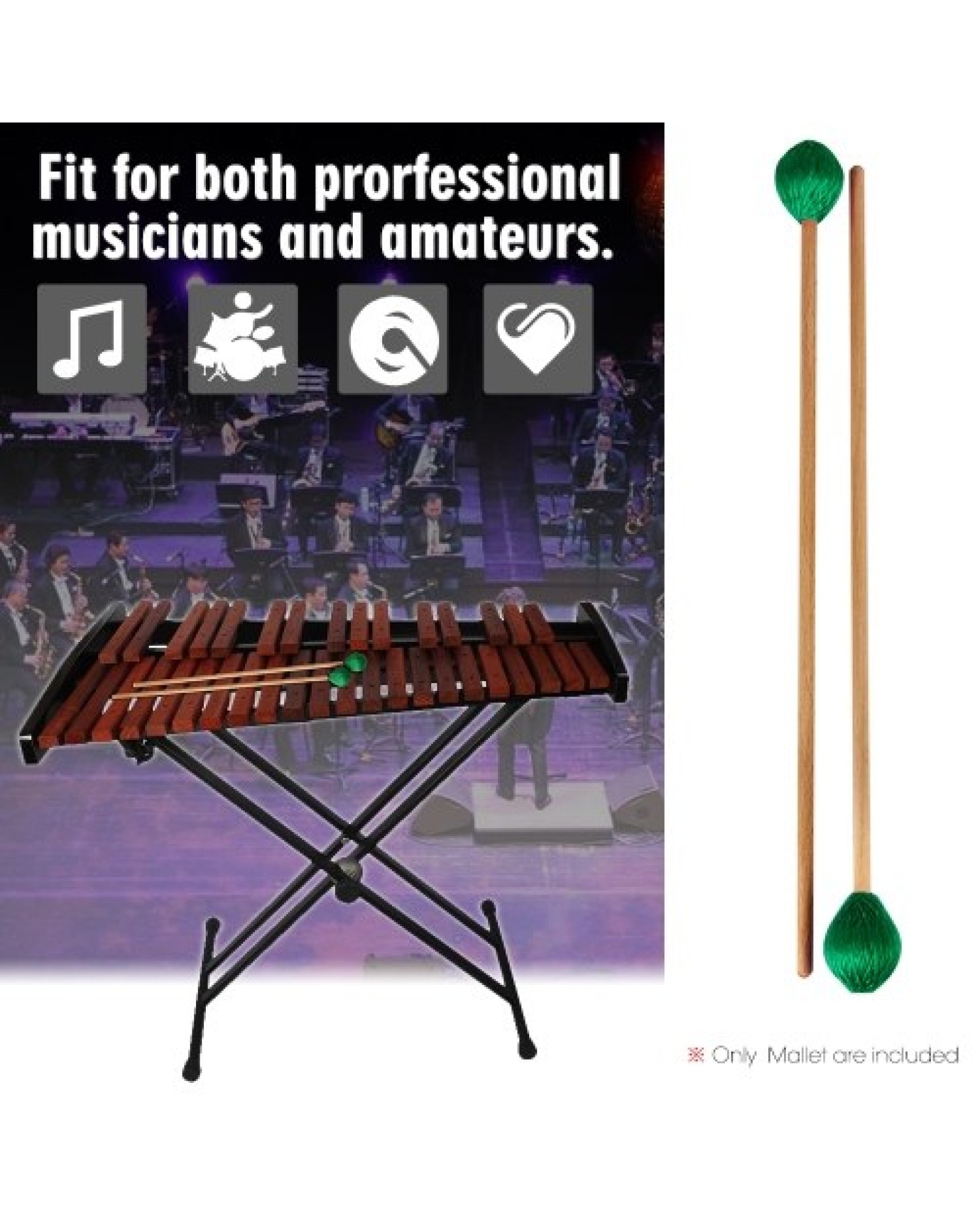 Middle Marimba Stick Mallets Xylophone Glockensplel Mallet with Beech Handle Percussion Kit Musical Instrument Accessories Malle