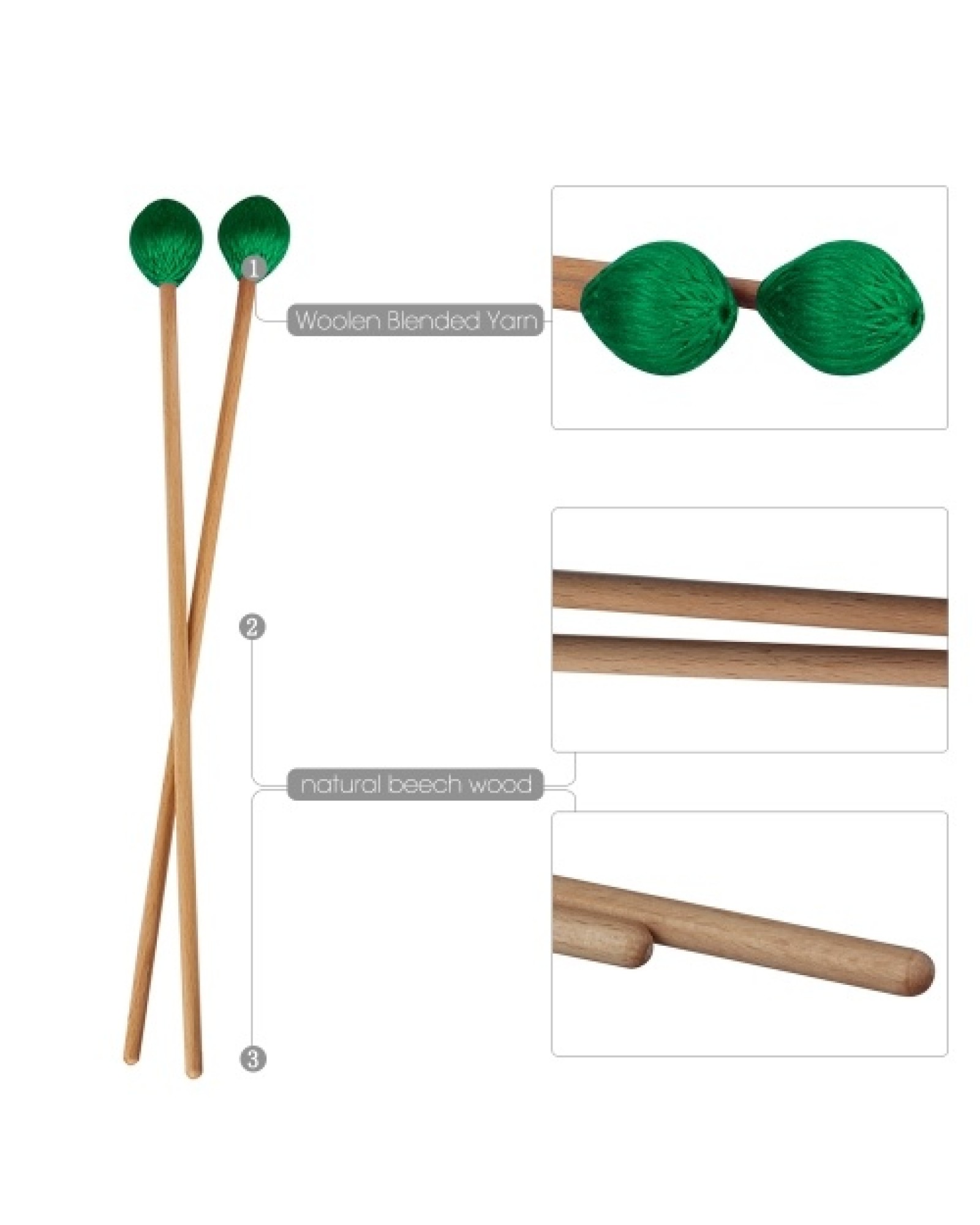 Middle Marimba Stick Mallets Xylophone Glockensplel Mallet with Beech Handle Percussion Kit Musical Instrument Accessories Malle