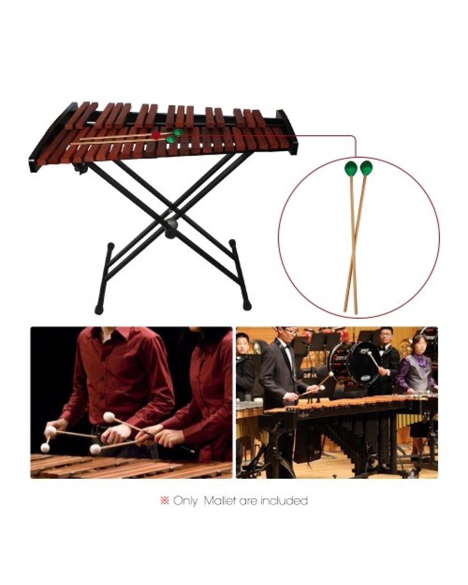 Middle Marimba Stick Mallets Xylophone Glockensplel Mallet with Beech Handle Percussion Kit Musical Instrument Accessories Malle
