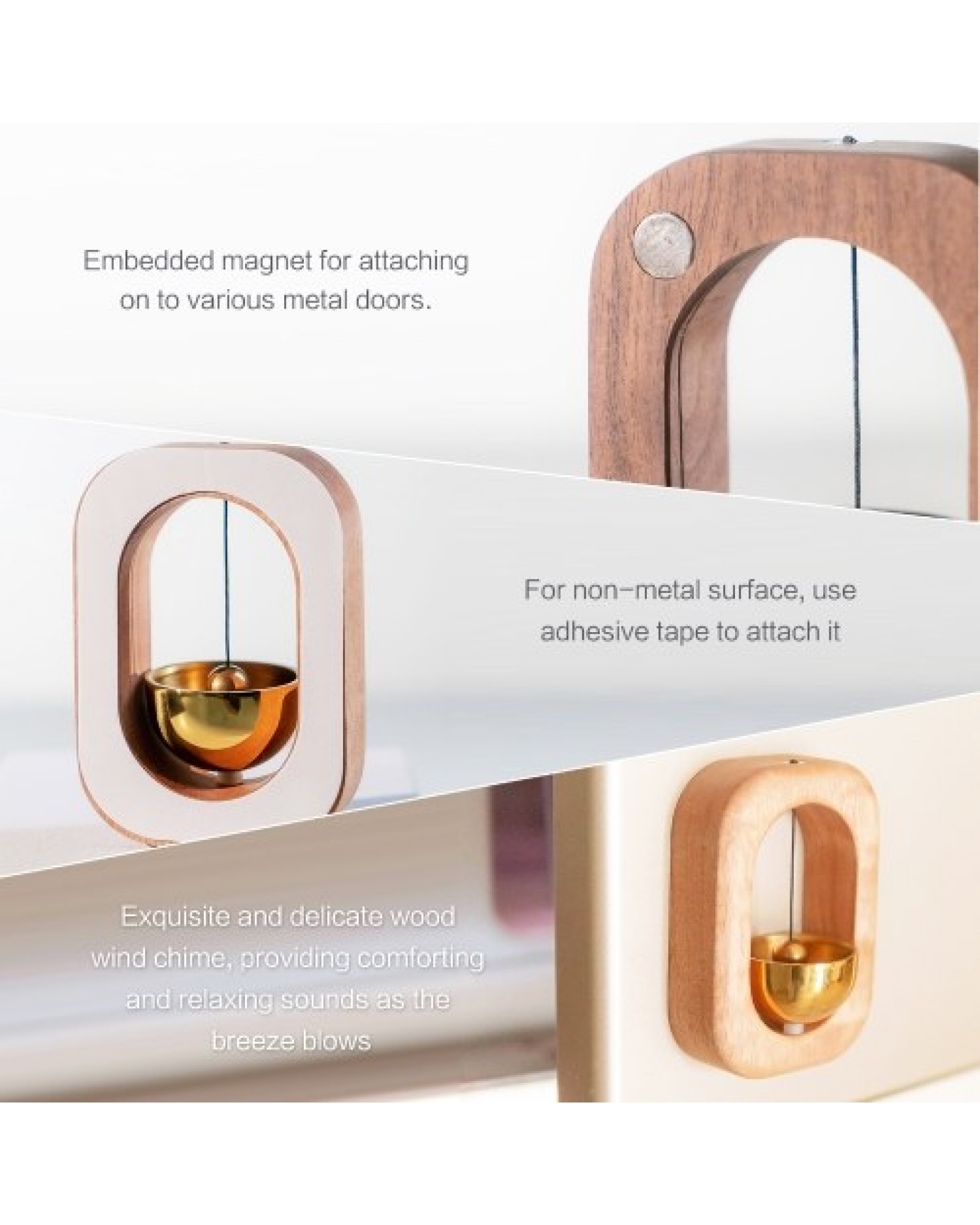 Suction Wind Chime Doorbell Decoration Refrigerator Door Closet Wood Windchime Bells for Home Garden Windchime Gift