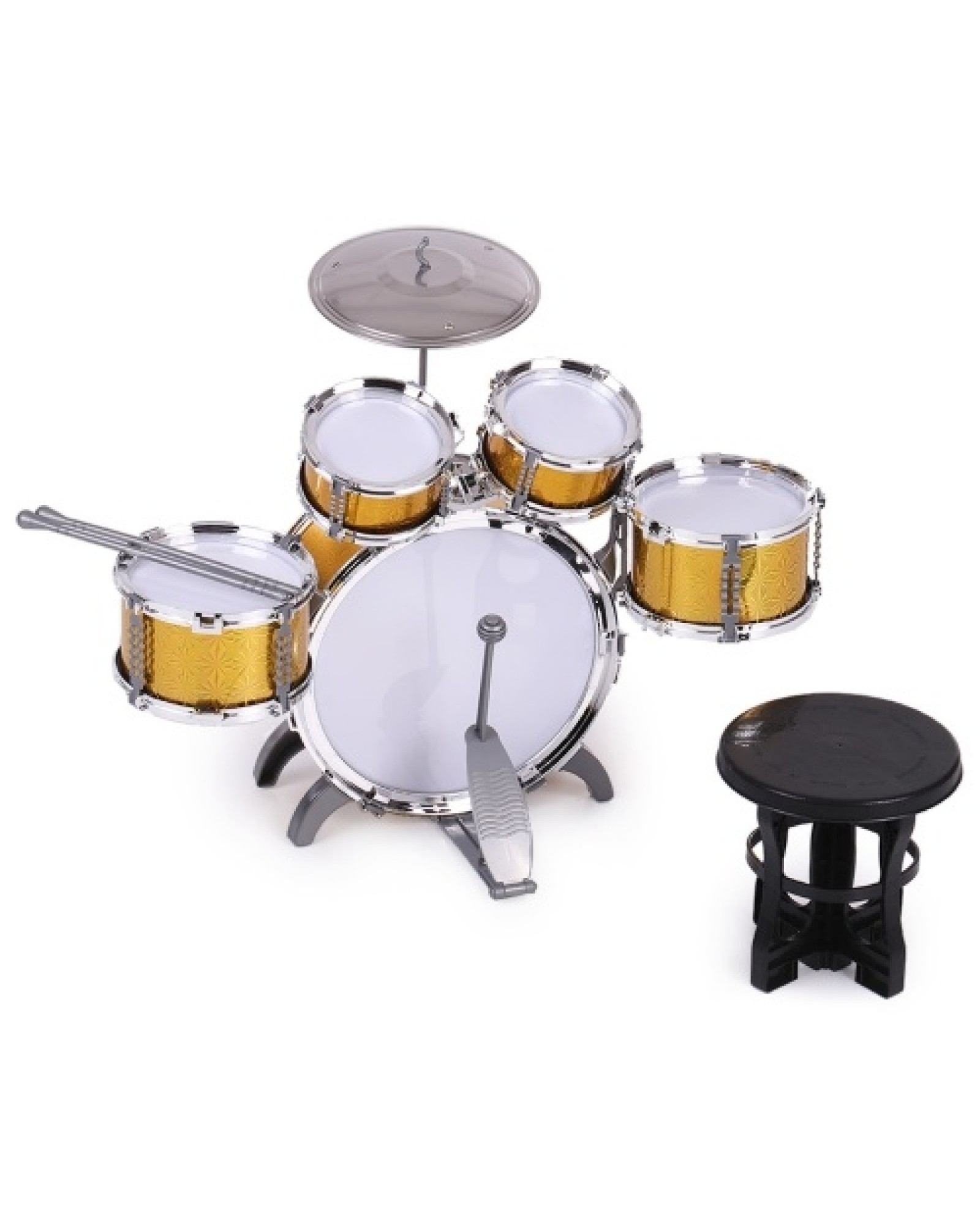 Children Kids Drum Set Musical Instrument Toy 5 Drums with Small Cymbal Stool Drum Sticks for Boys Girls