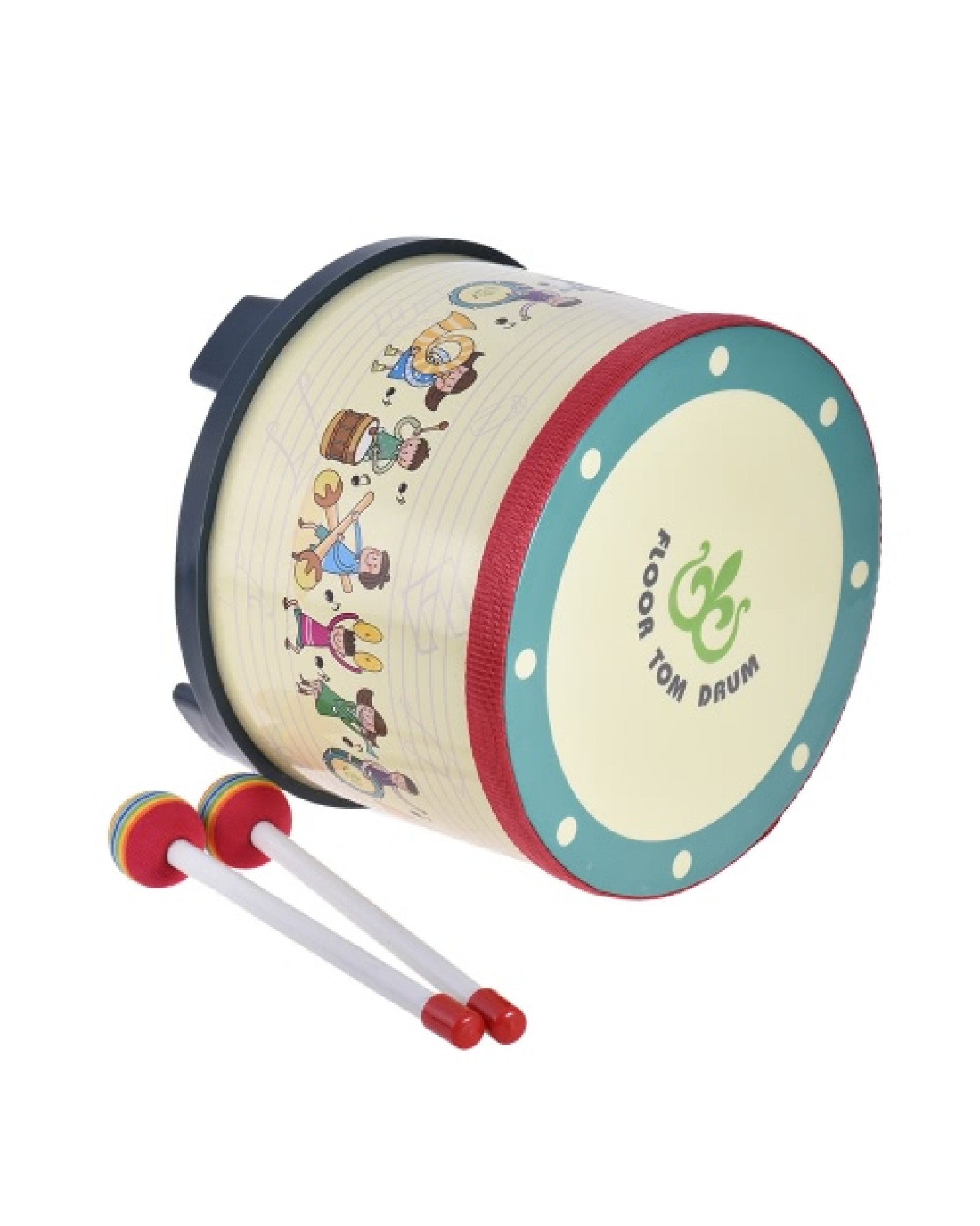 8 Inch Wooden Floor Drum Gathering Club Carnival Percussion Instrument with 2 Mallets for Kids Children
