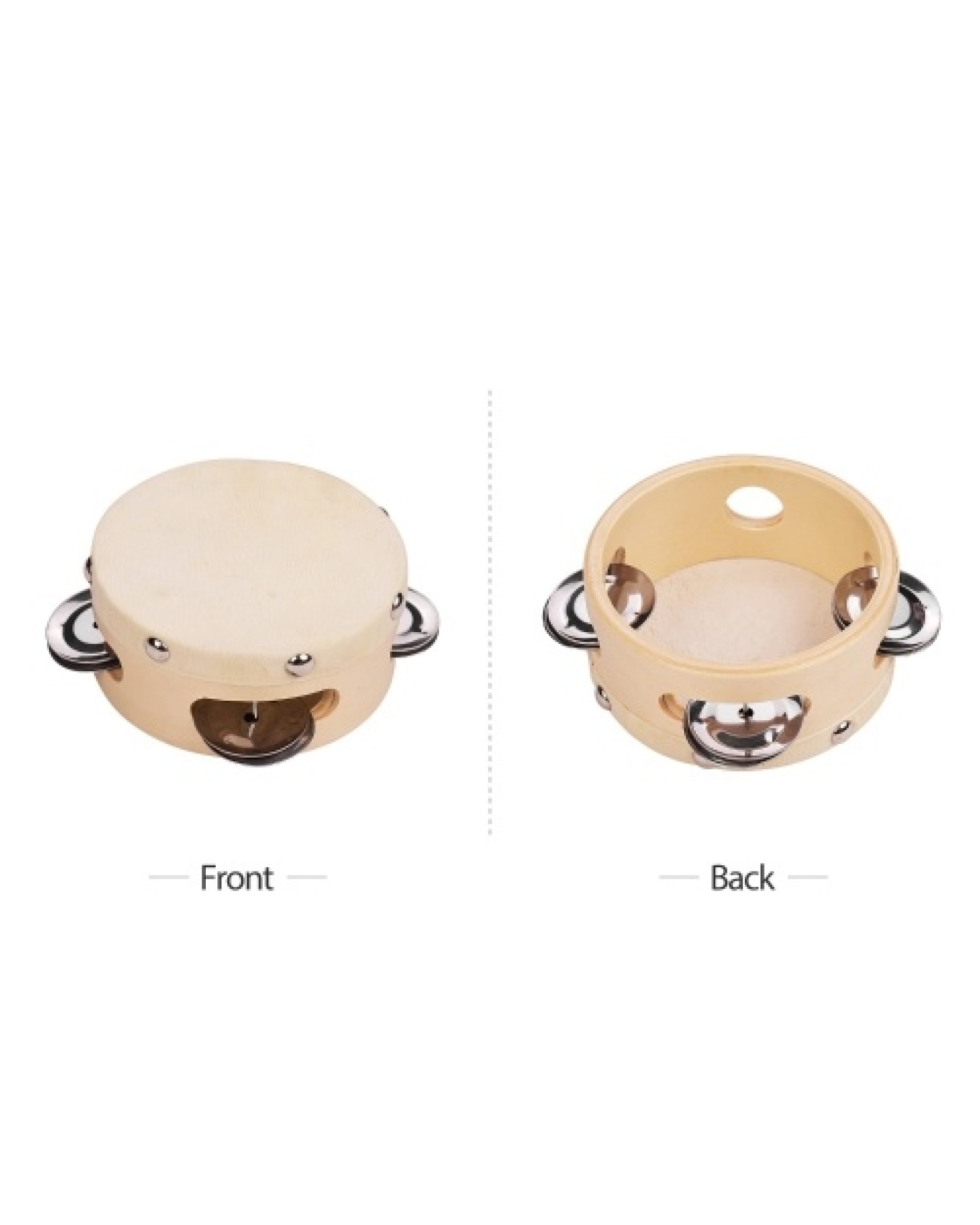 4 Inch Hand Tambourine with Metal Single Row Jingles Sheepskin Drum Skin Wooden Tambourines Entertainment Musical Timbrel