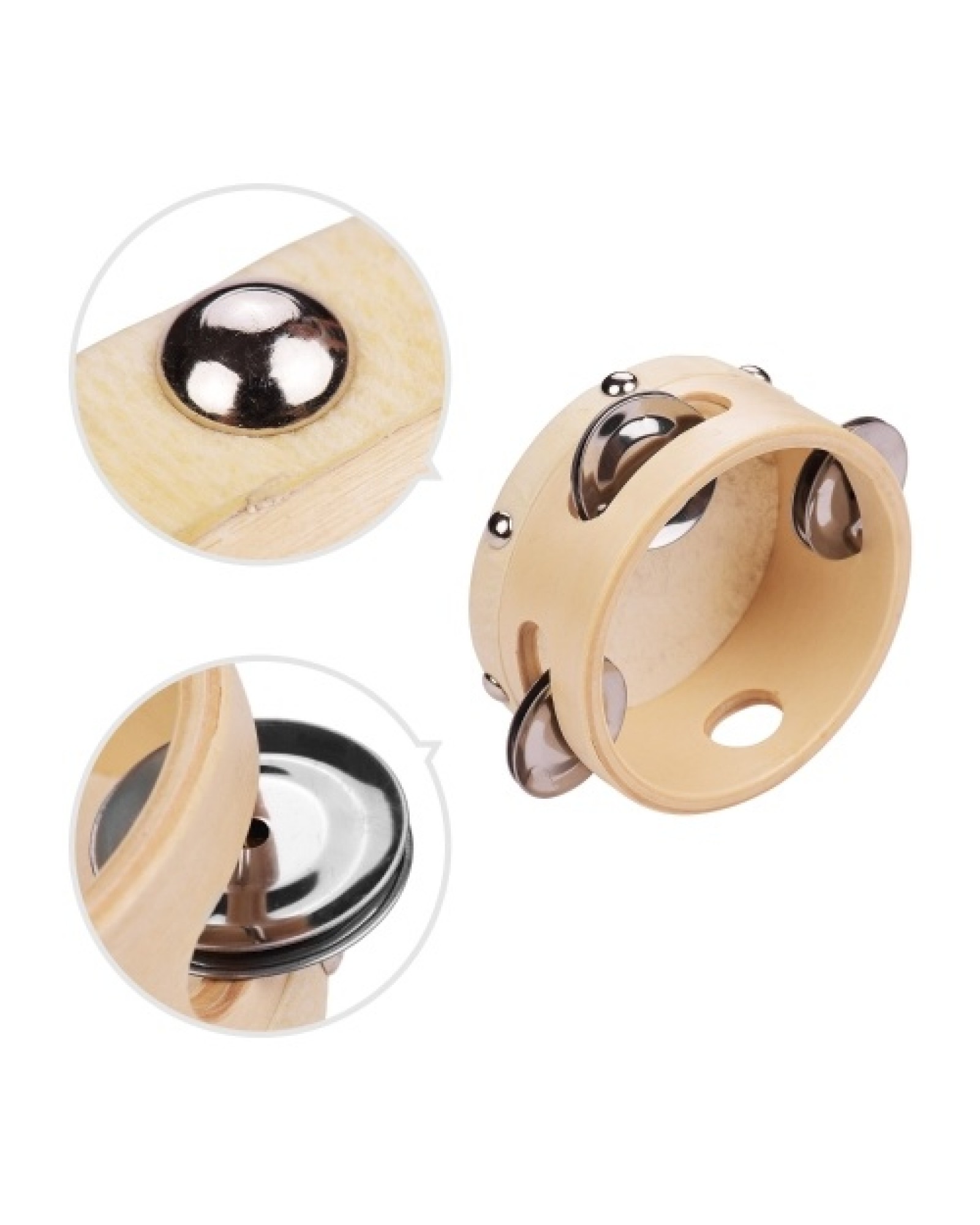 4 Inch Hand Tambourine with Metal Single Row Jingles Sheepskin Drum Skin Wooden Tambourines Entertainment Musical Timbrel