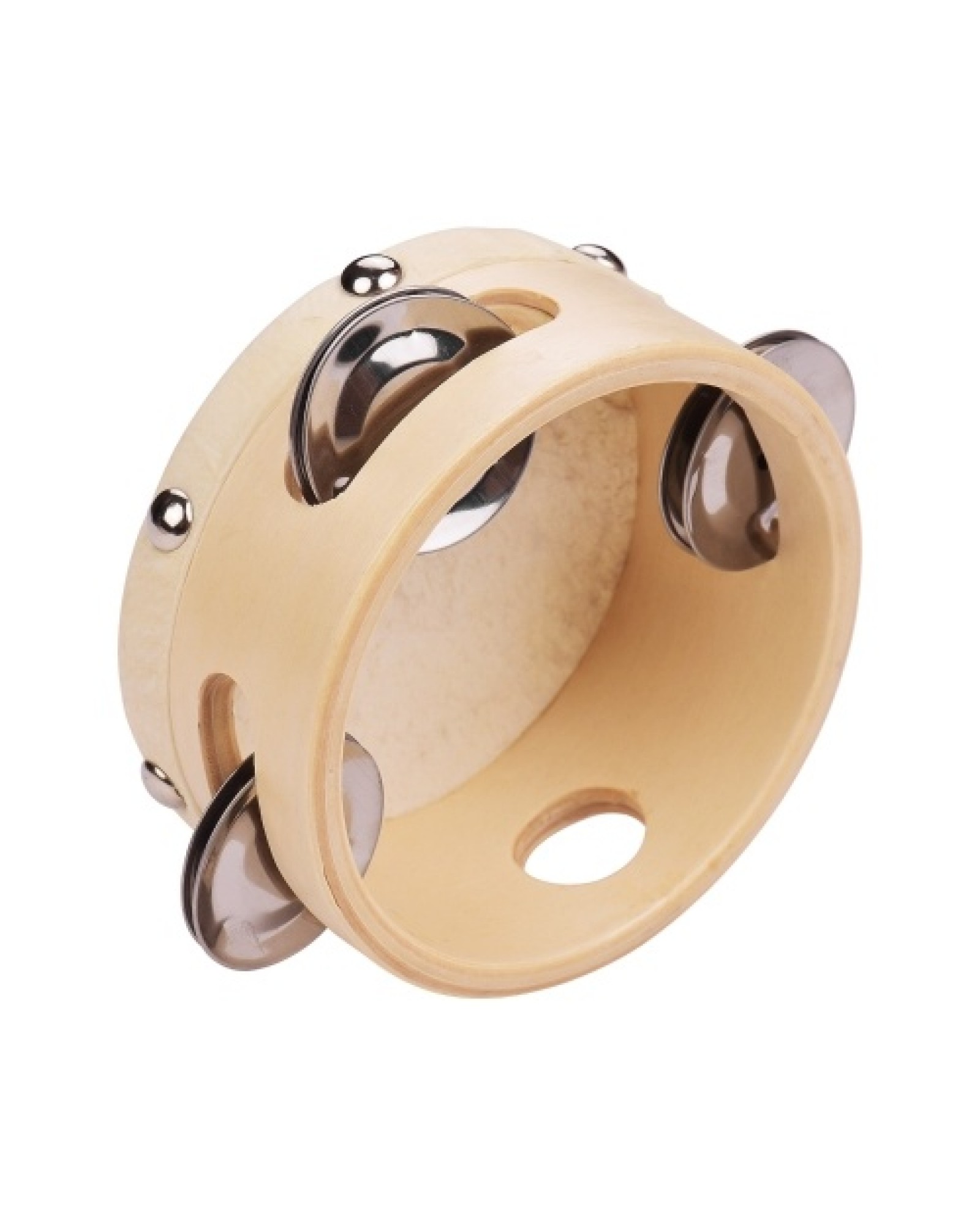 4 Inch Hand Tambourine with Metal Single Row Jingles Sheepskin Drum Skin Wooden Tambourines Entertainment Musical Timbrel