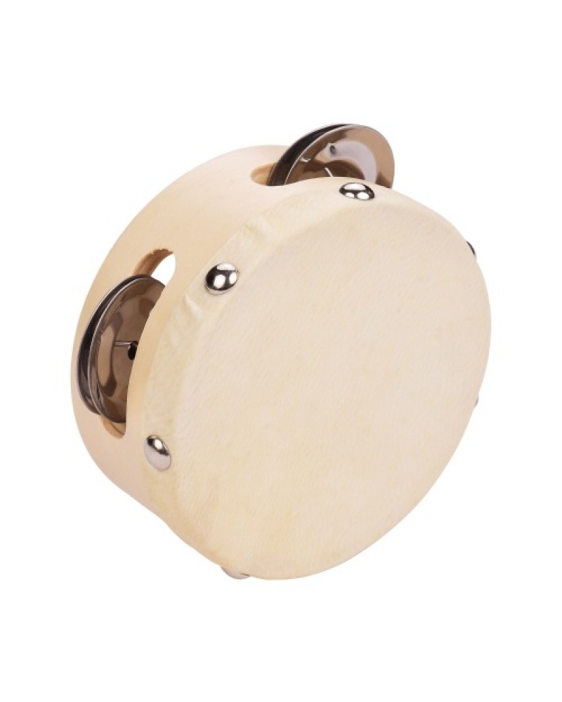 4 Inch Hand Tambourine with Metal Single Row Jingles Sheepskin Drum Skin Wooden Tambourines Entertainment Musical Timbrel