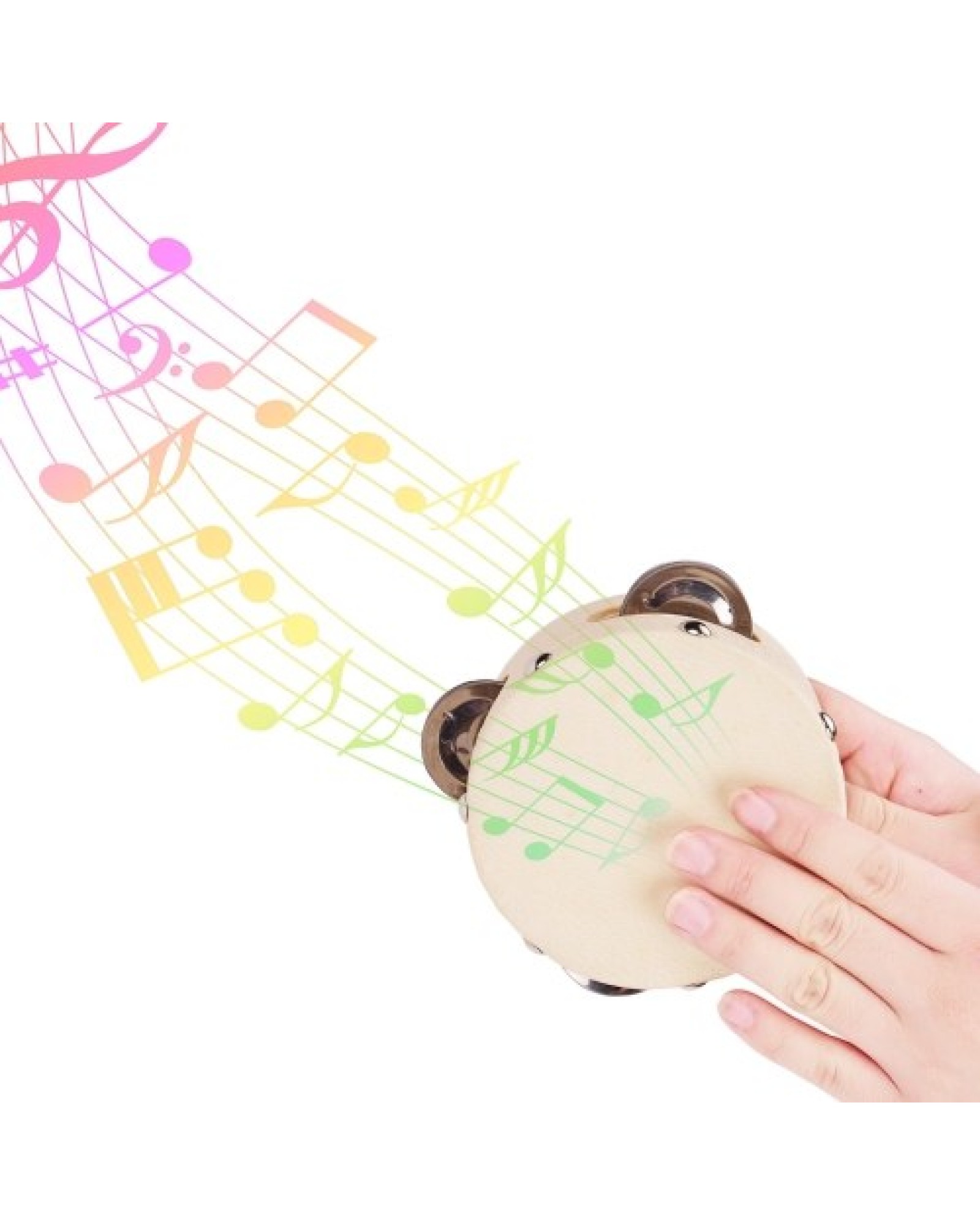 4 Inch Hand Tambourine with Metal Single Row Jingles Sheepskin Drum Skin Wooden Tambourines Entertainment Musical Timbrel