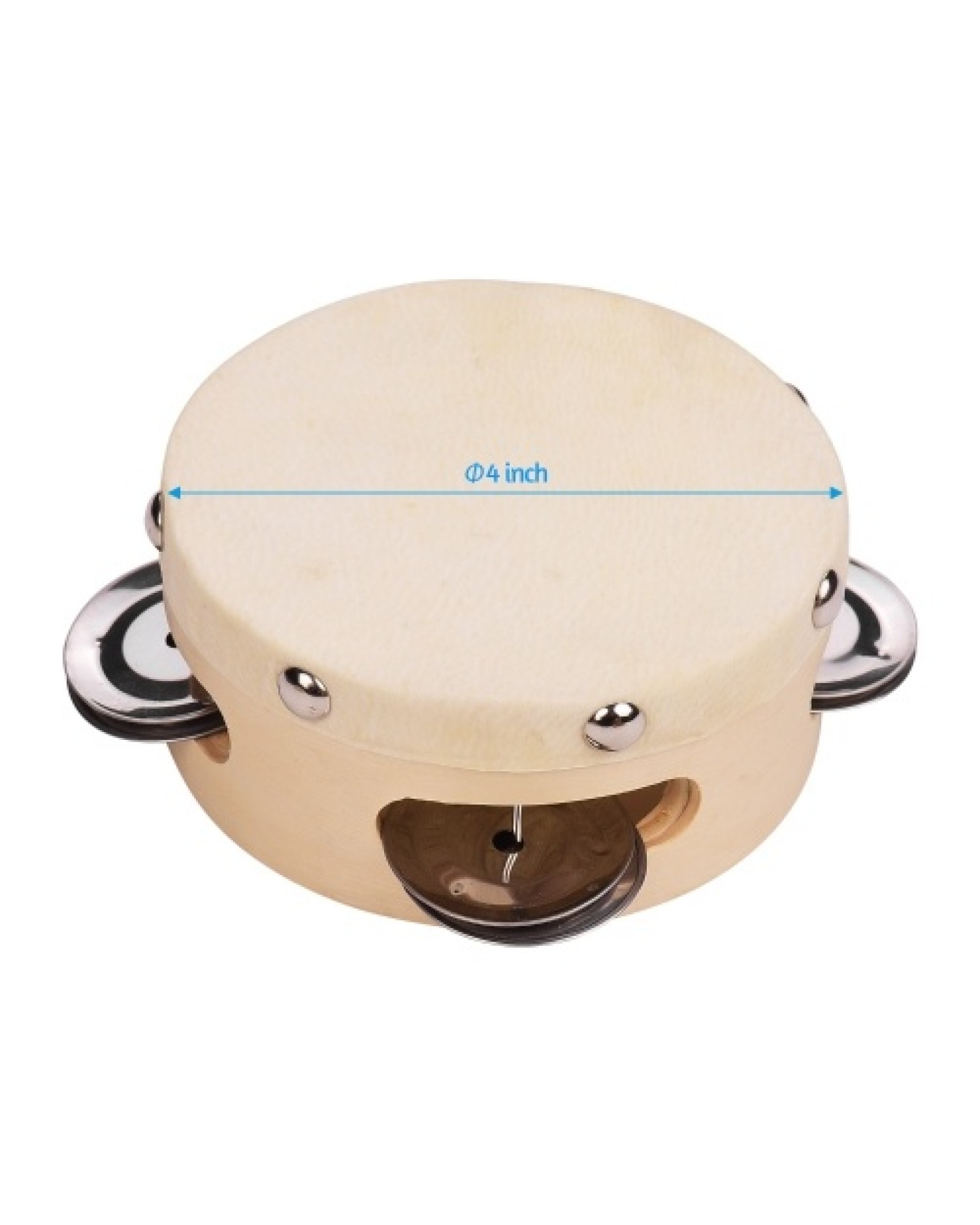 4 Inch Hand Tambourine with Metal Single Row Jingles Sheepskin Drum Skin Wooden Tambourines Entertainment Musical Timbrel
