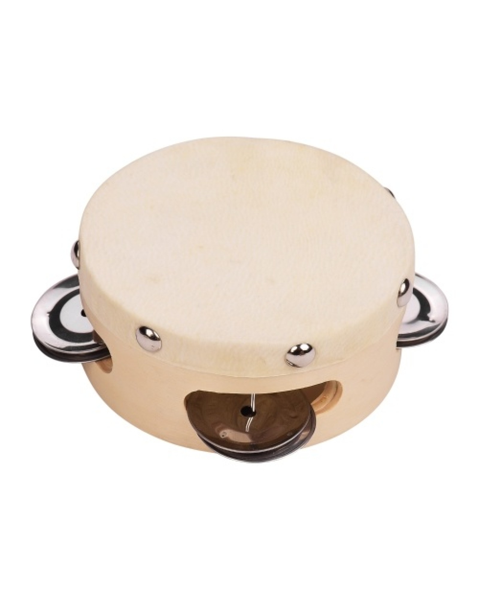 4 Inch Hand Tambourine with Metal Single Row Jingles Sheepskin Drum Skin Wooden Tambourines Entertainment Musical Timbrel