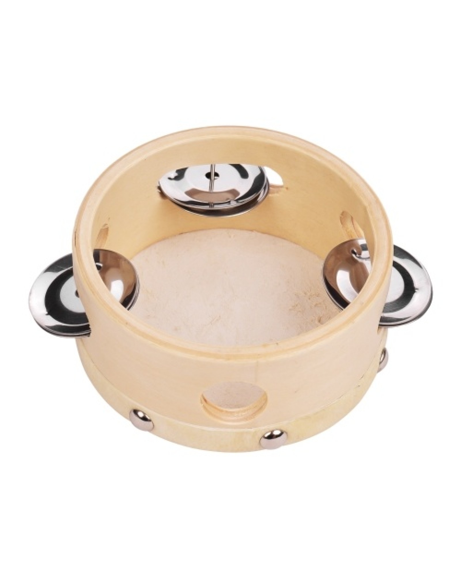 4 Inch Hand Tambourine with Metal Single Row Jingles Sheepskin Drum Skin Wooden Tambourines Entertainment Musical Timbrel