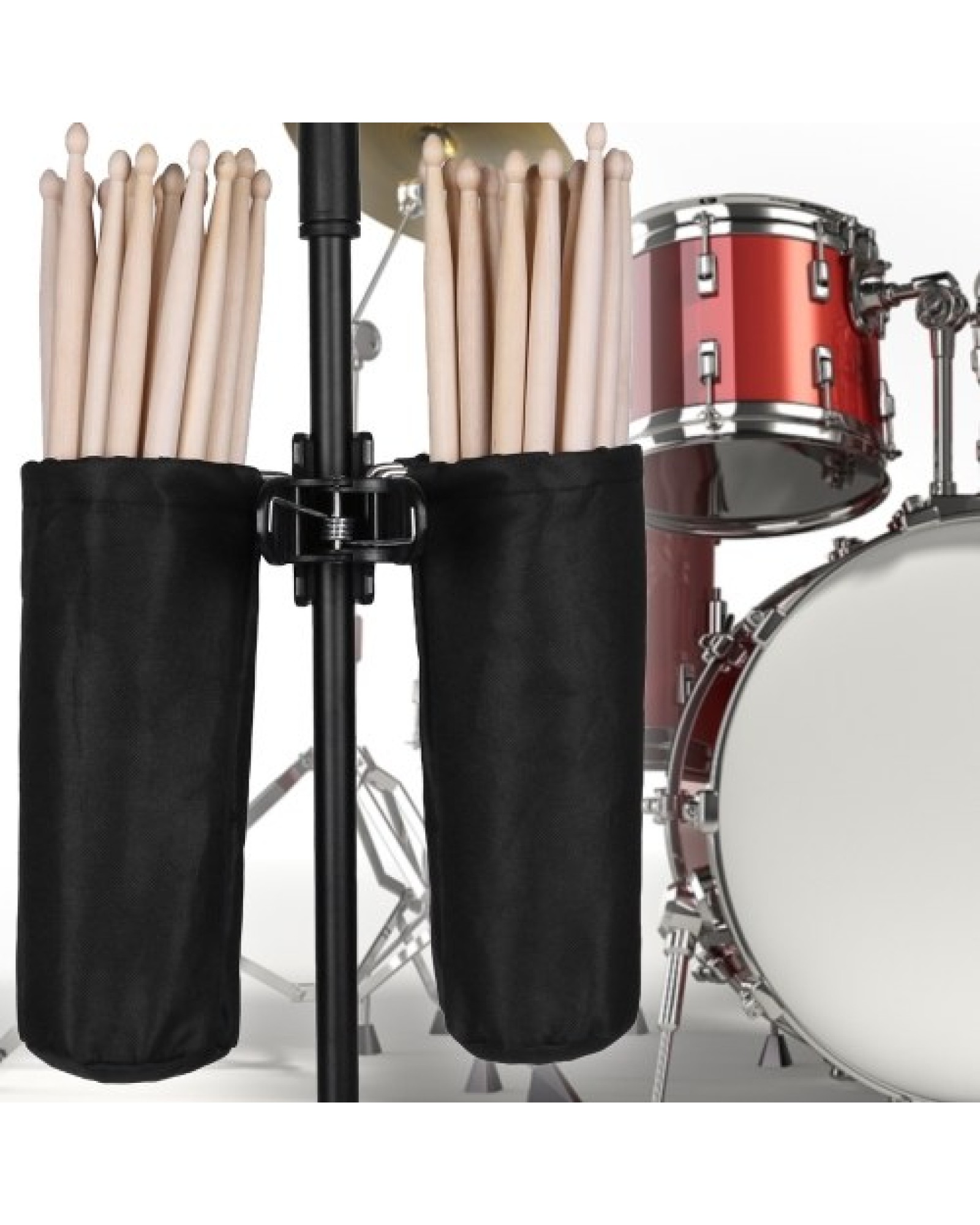 Drumstick Holder for Drum Set Clamp on Drum Stick Storage Bag Oxford Cloth Large Capacity Clip on Drumsticks Container for up to
