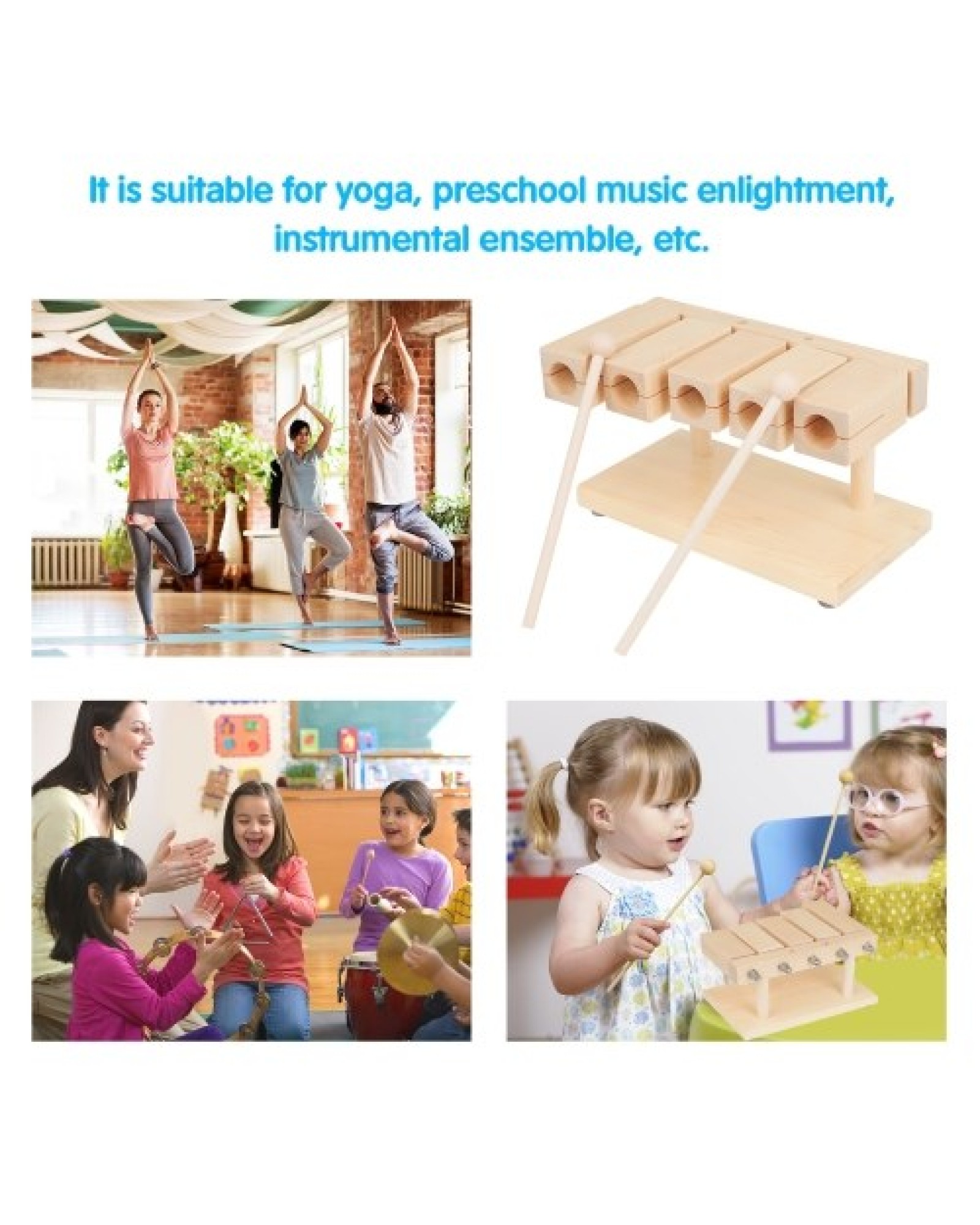 Wood Rhythm Block Wooden Percussion Block Solid Maple Material 5 Tones Musical Percussion Instrument with Mallet for Yoga Presch