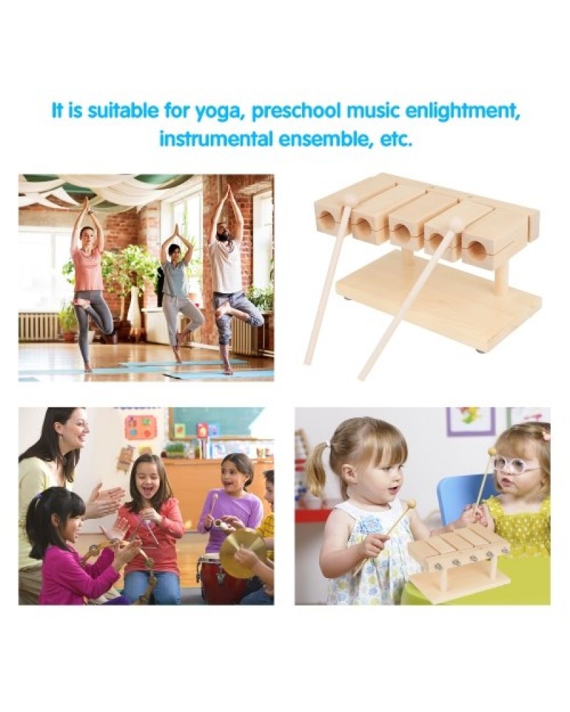 Wood Rhythm Block Wooden Percussion Block Solid Maple Material 5 Tones Musical Percussion Instrument with Mallet for Yoga Presch