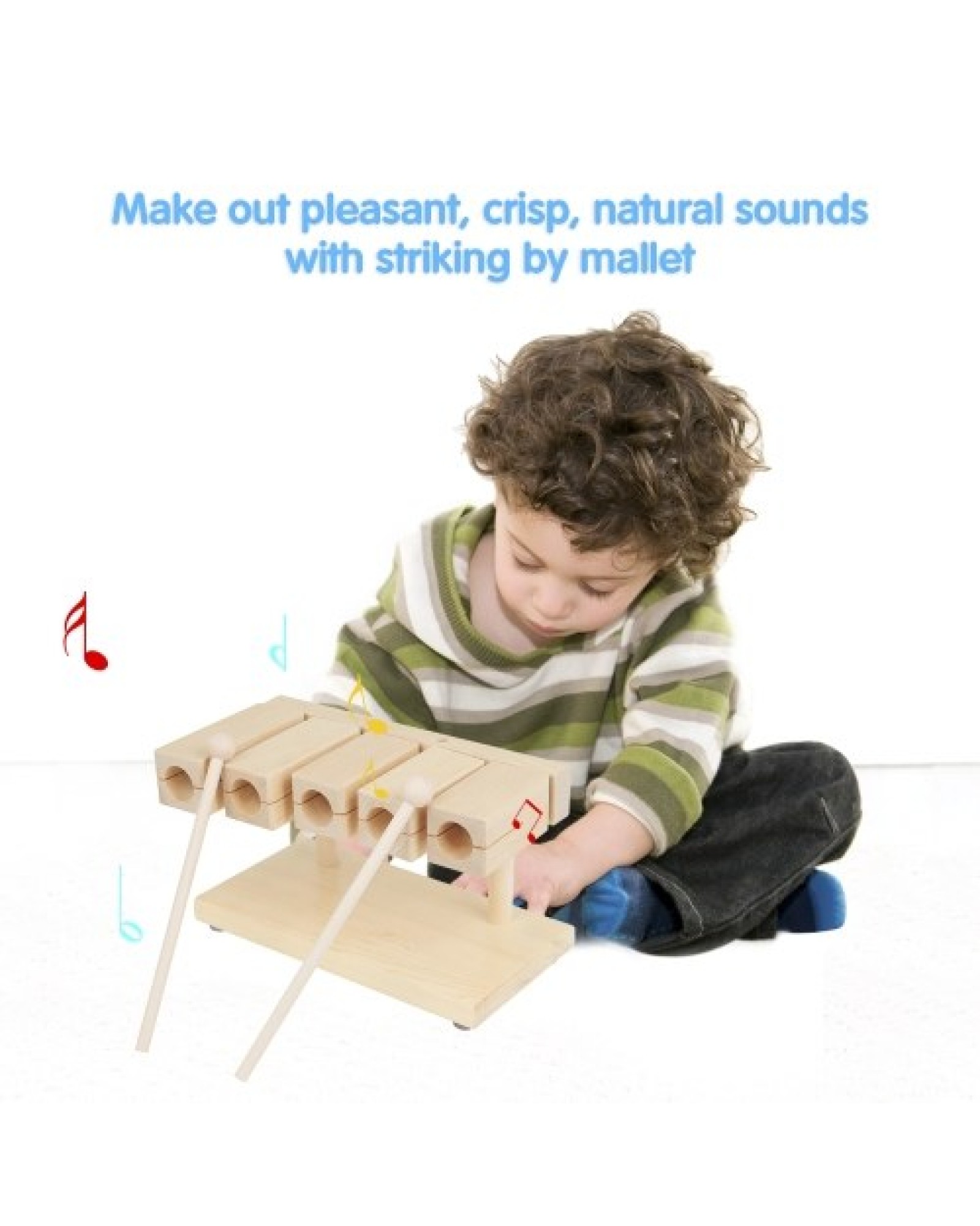 Wood Rhythm Block Wooden Percussion Block Solid Maple Material 5 Tones Musical Percussion Instrument with Mallet for Yoga Presch