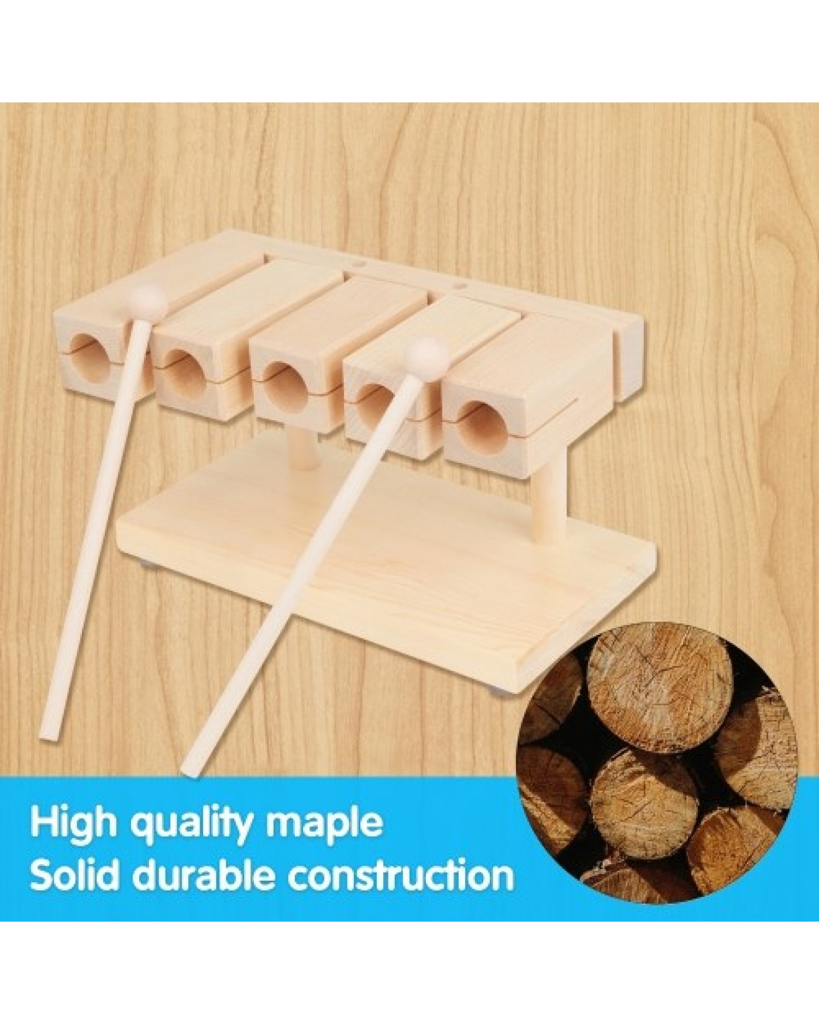 Wood Rhythm Block Wooden Percussion Block Solid Maple Material 5 Tones Musical Percussion Instrument with Mallet for Yoga Presch