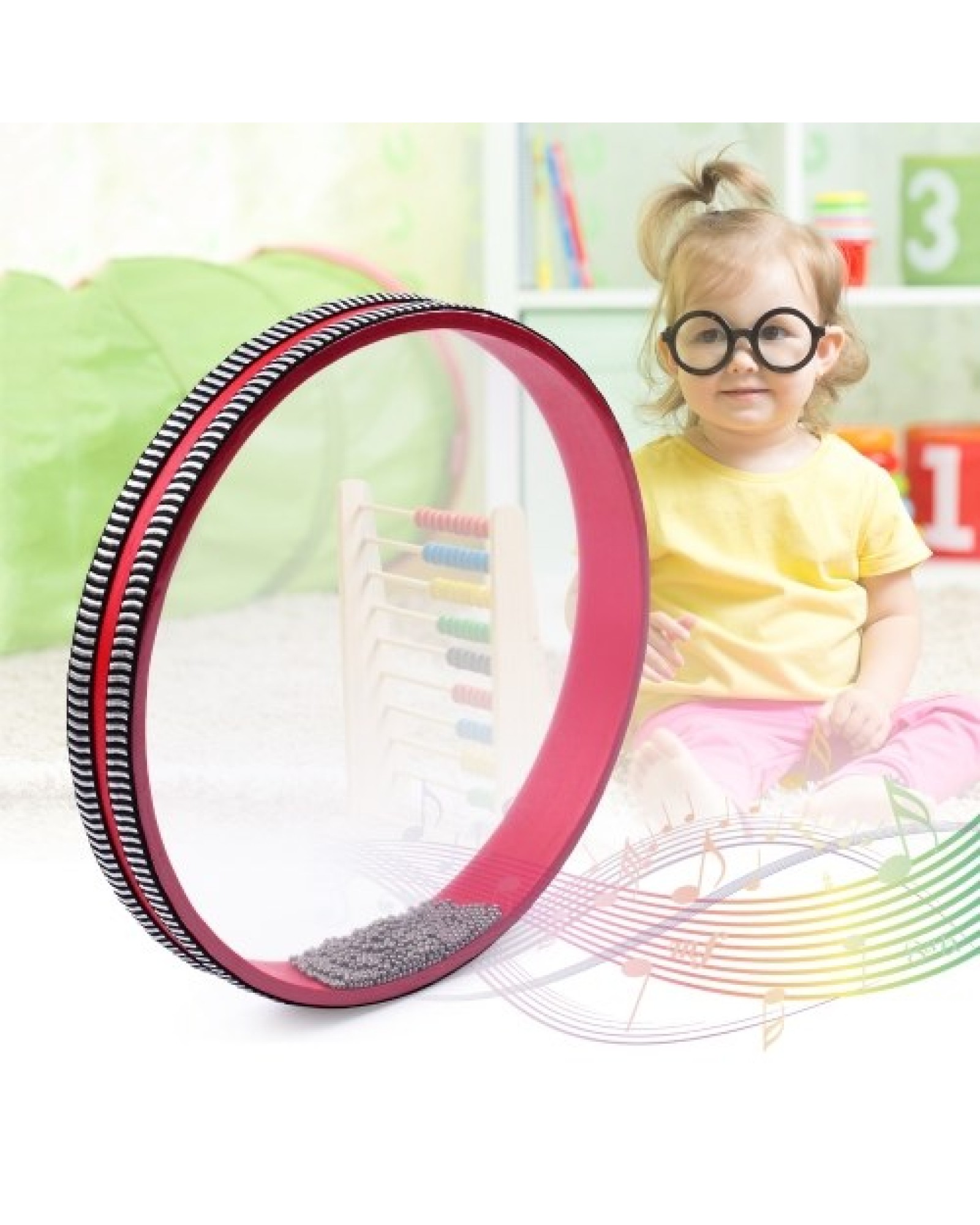 10 Inch Ocean Drum Wooden Handheld Sea Wave Drum Percussion Drum Gentle Sea Sound Musical Toy for Children