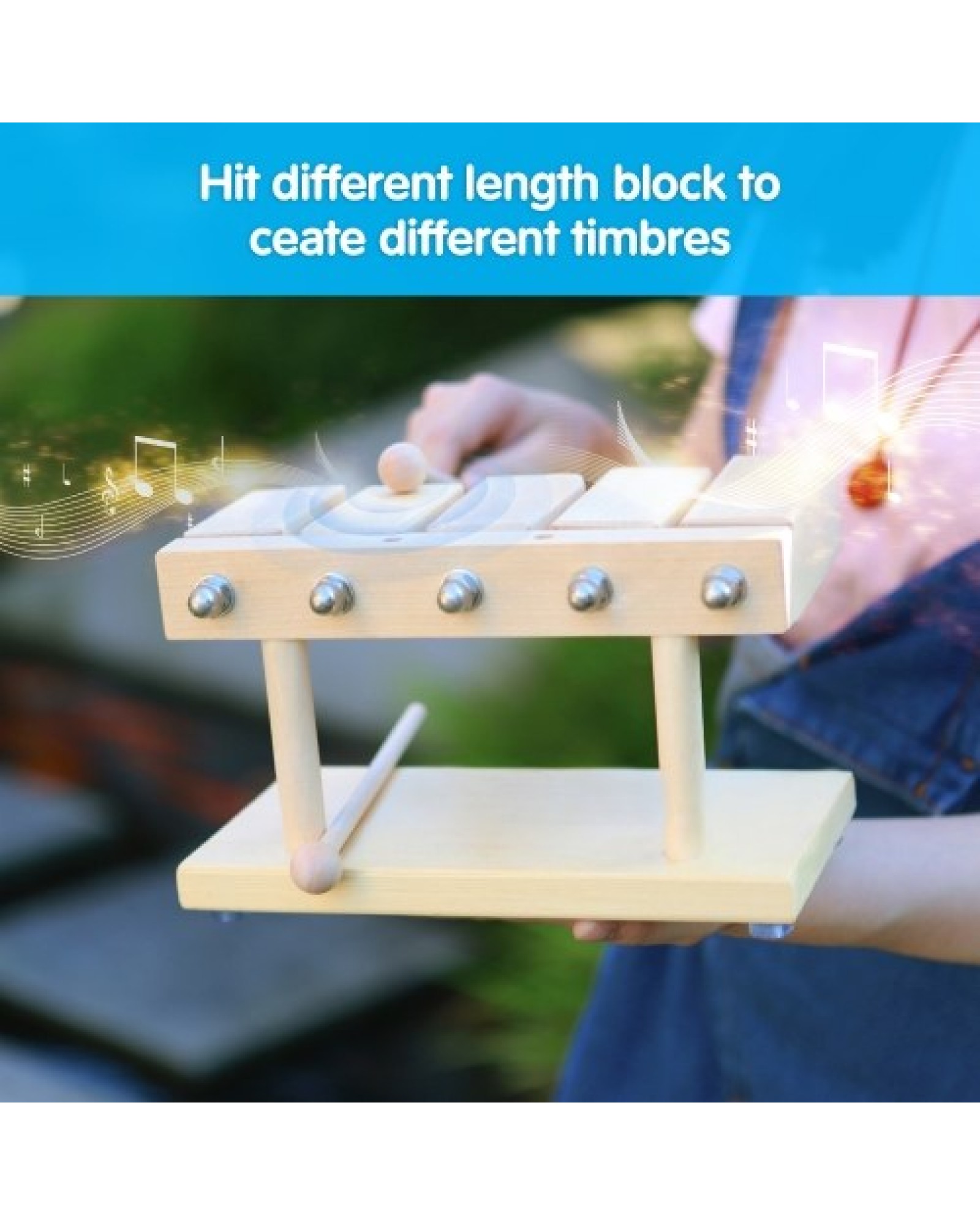 Wood Rhythm Block Wooden Percussion Block Solid Maple Material 5 Tones Musical Percussion Instrument with Mallet for Yoga Presch