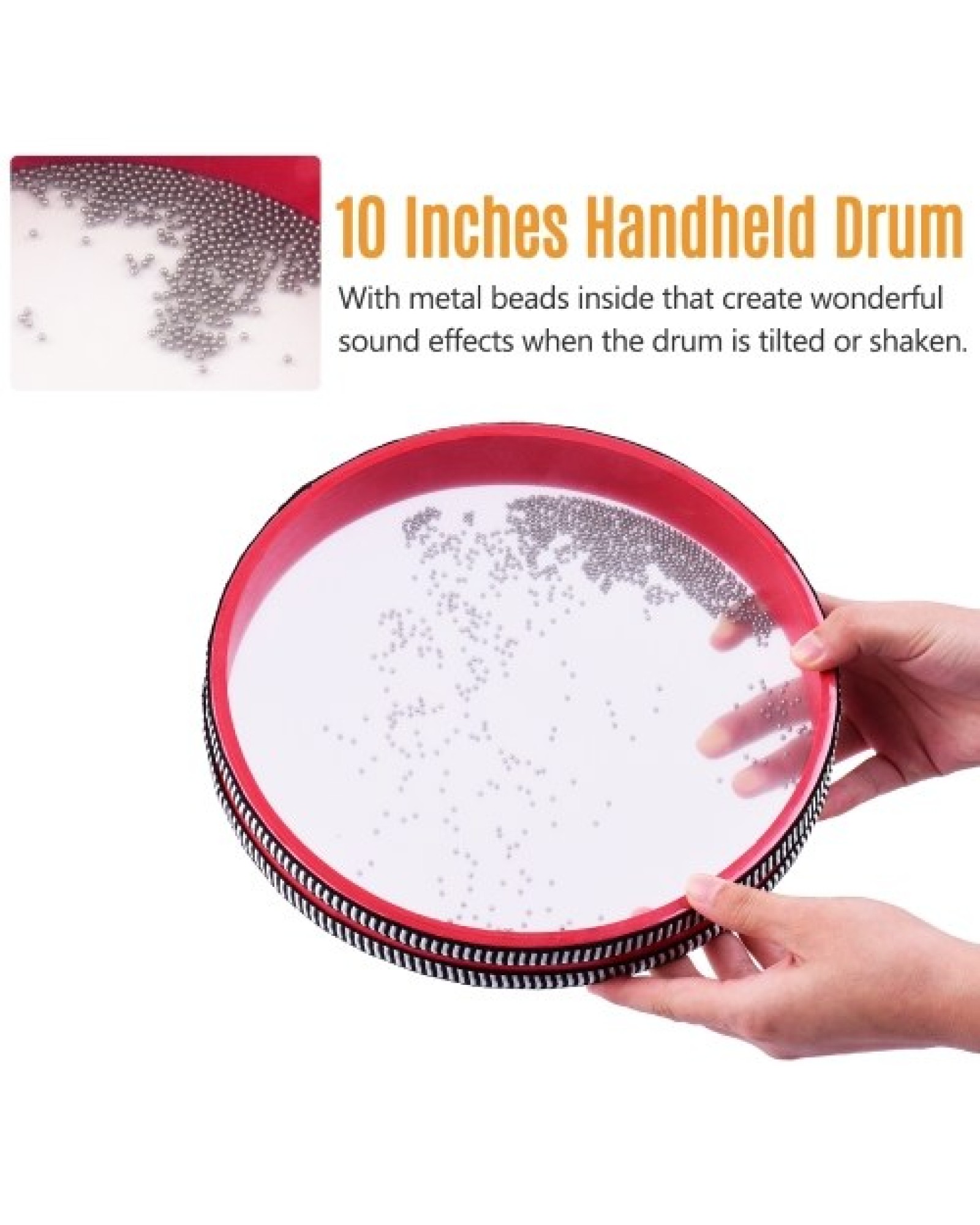 10 Inch Ocean Drum Wooden Handheld Sea Wave Drum Percussion Drum Gentle Sea Sound Musical Toy for Children