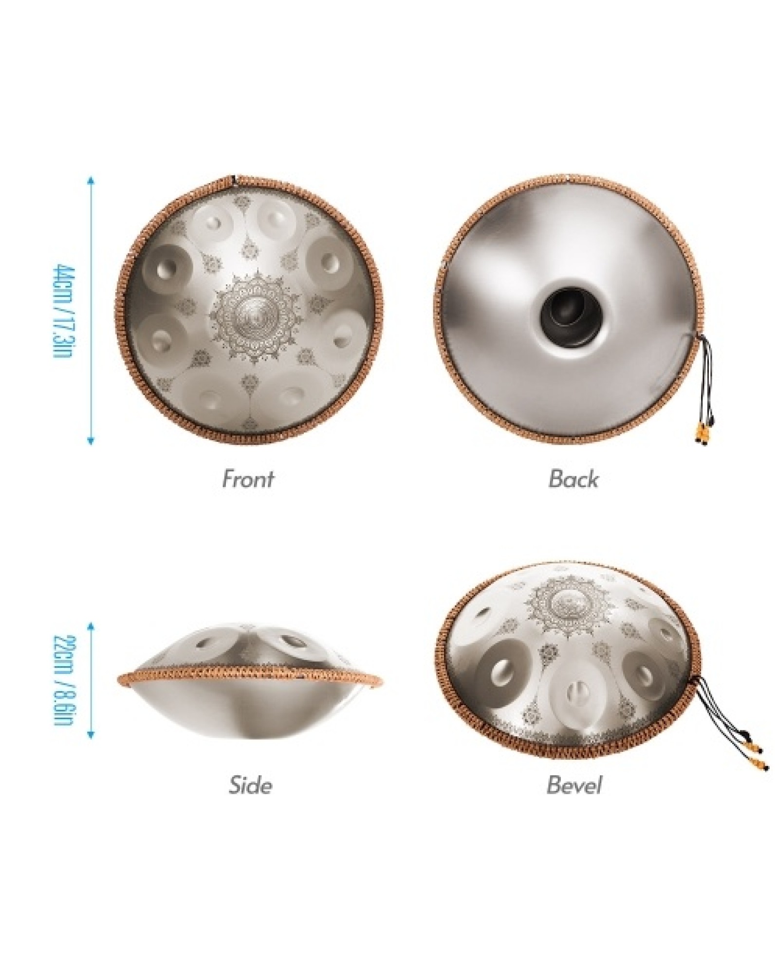Mini Handpan Steel Hand Drum in C Tone 9 Notes 16 Inches Percussion Instrument