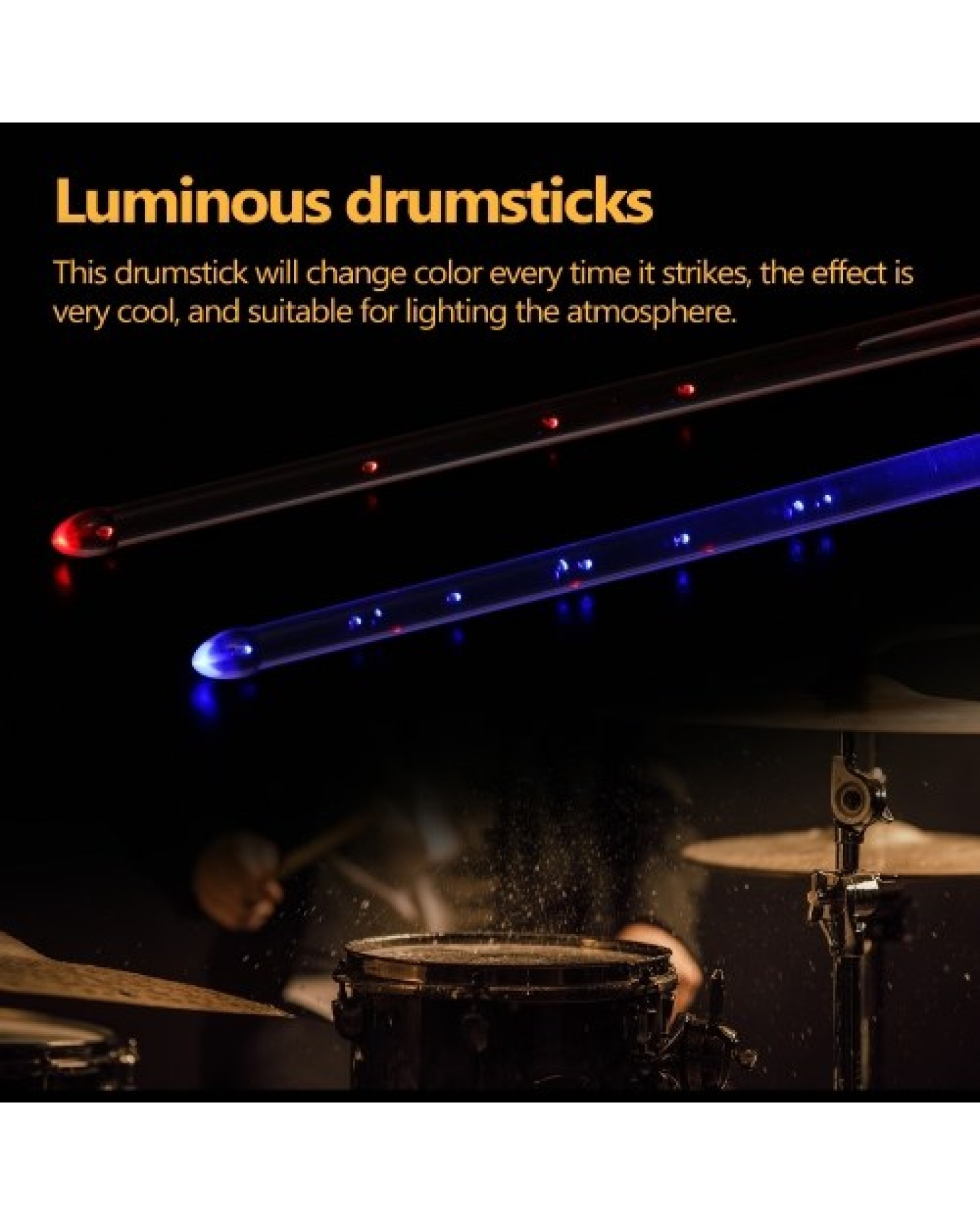 A Pair of Glow Drumsticks 15-Colors Light Drumstick Light Up Drumsticks Jazz Drumstick Drum Accessories