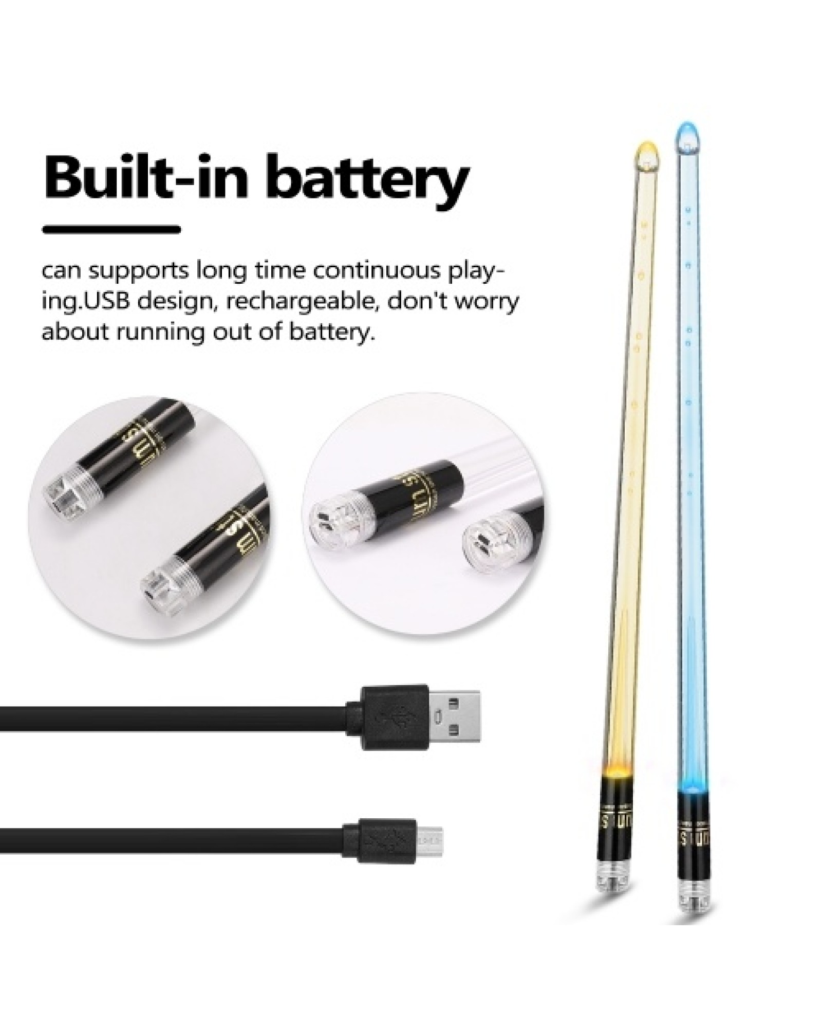 A Pair of Glow Drumsticks 15-Colors Light Drumstick Light Up Drumsticks Jazz Drumstick Drum Accessories