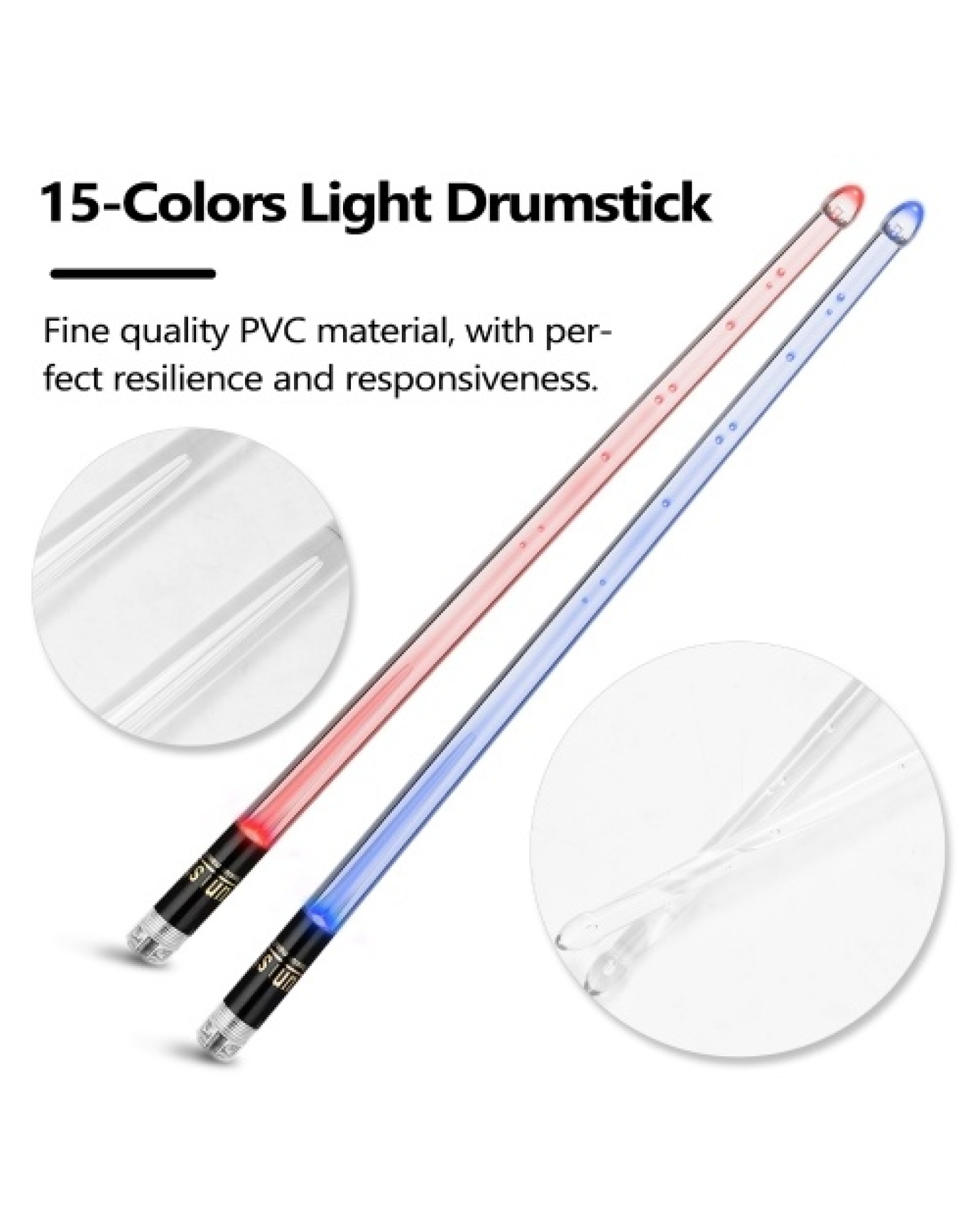 A Pair of Glow Drumsticks 15-Colors Light Drumstick Light Up Drumsticks Jazz Drumstick Drum Accessories