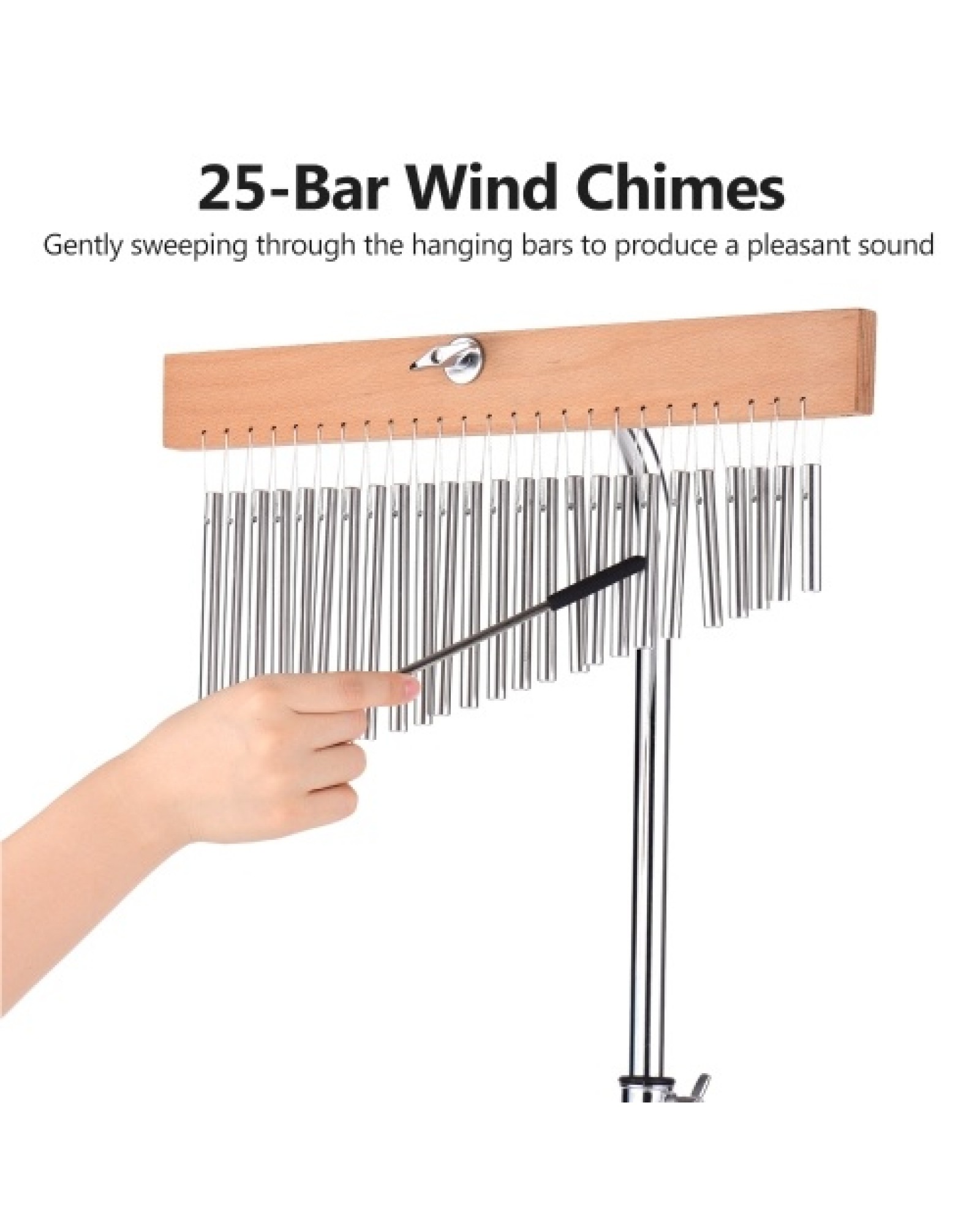 25 Bells Barchime Bar Chimes Single-Row Solid Aluminum Bar Wind Chimes Musical Percusion Instrument with Adjustable Mounting Sta