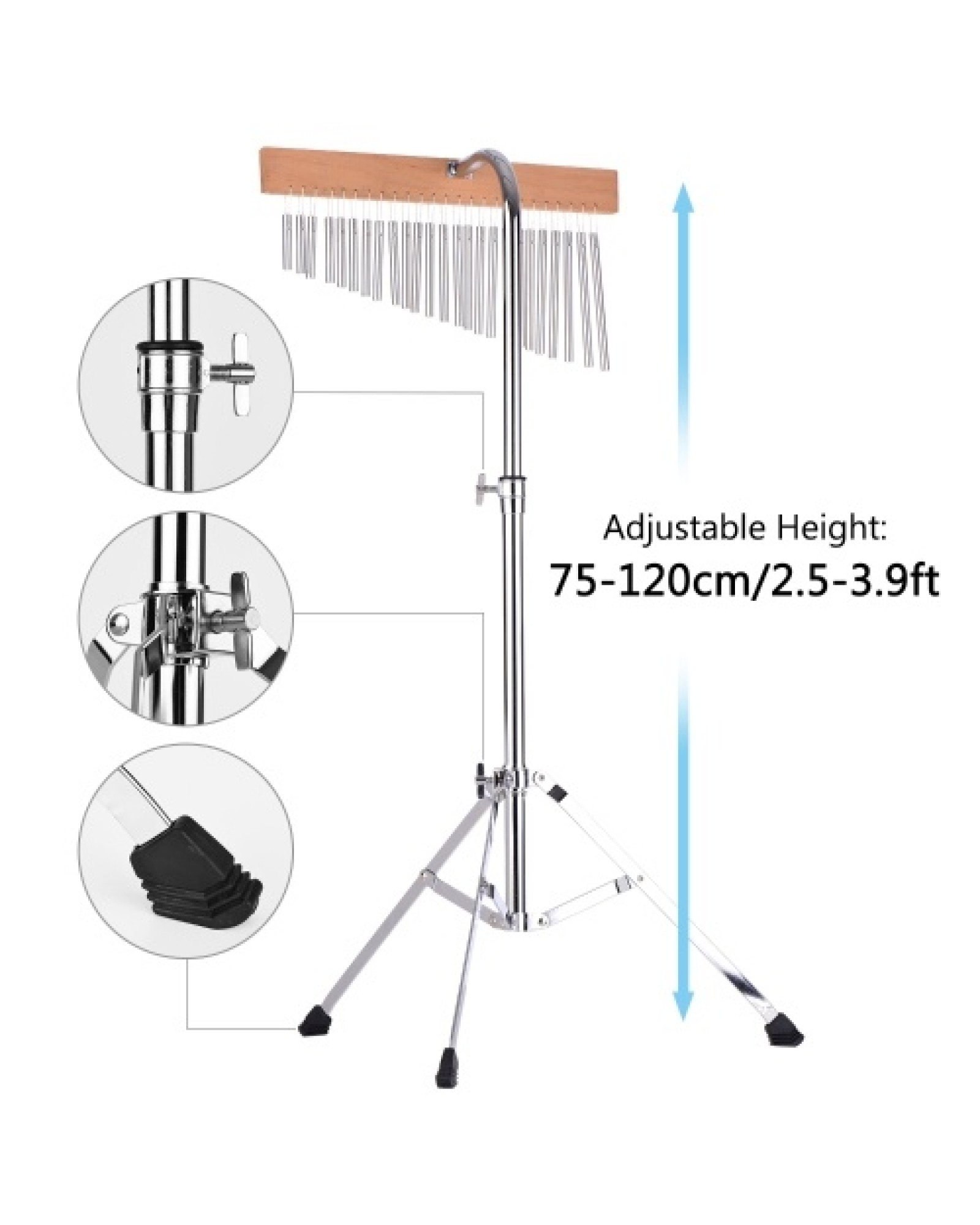 25 Bells Barchime Bar Chimes Single-Row Solid Aluminum Bar Wind Chimes Musical Percusion Instrument with Adjustable Mounting Sta